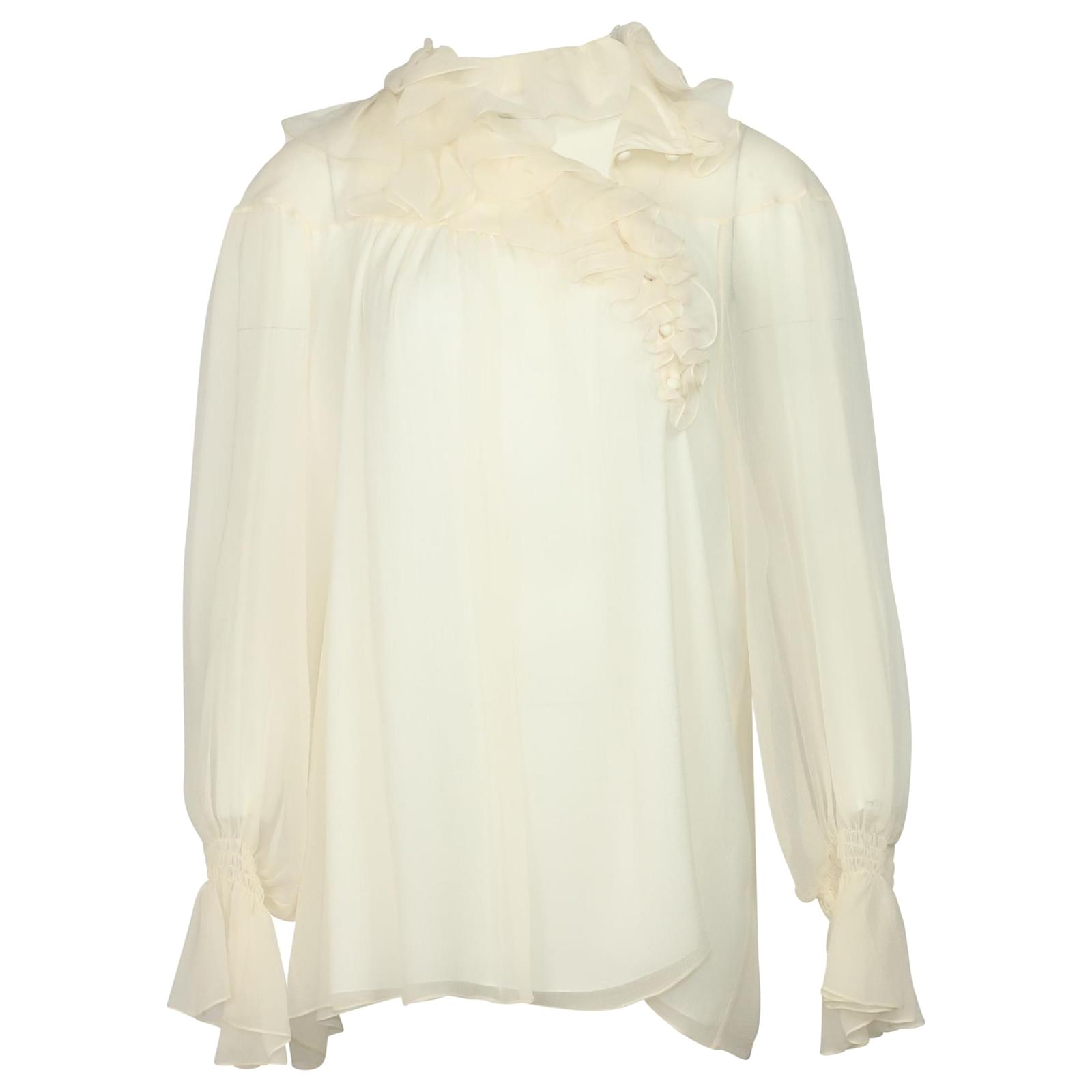 Chloé Chloe Ruffle Blouse in Cream Silk White ref.530261 - Joli Closet