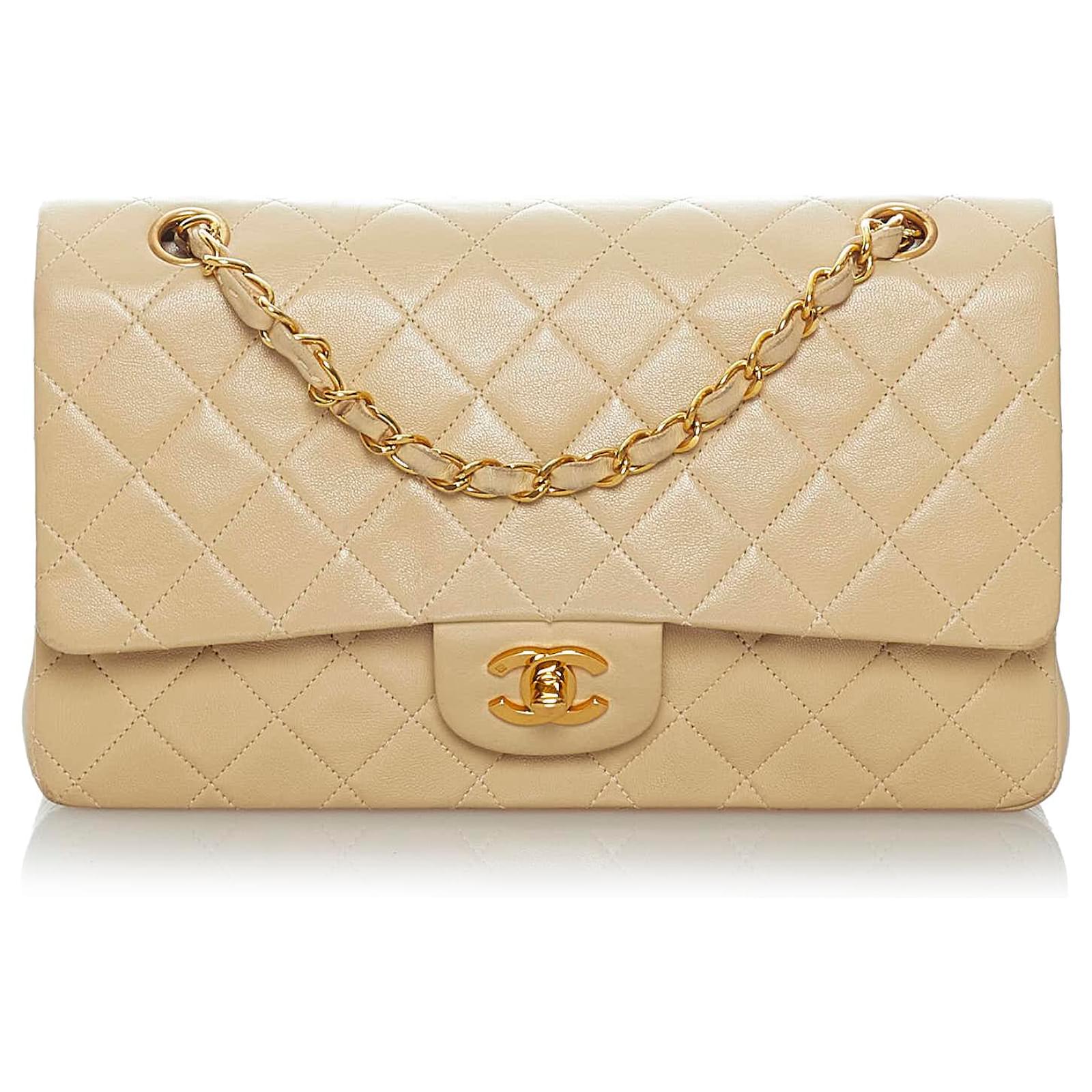 Bag CHANEL timeless grained calf leather beige and chained Golden  VALOIS  VINTAGE PARIS