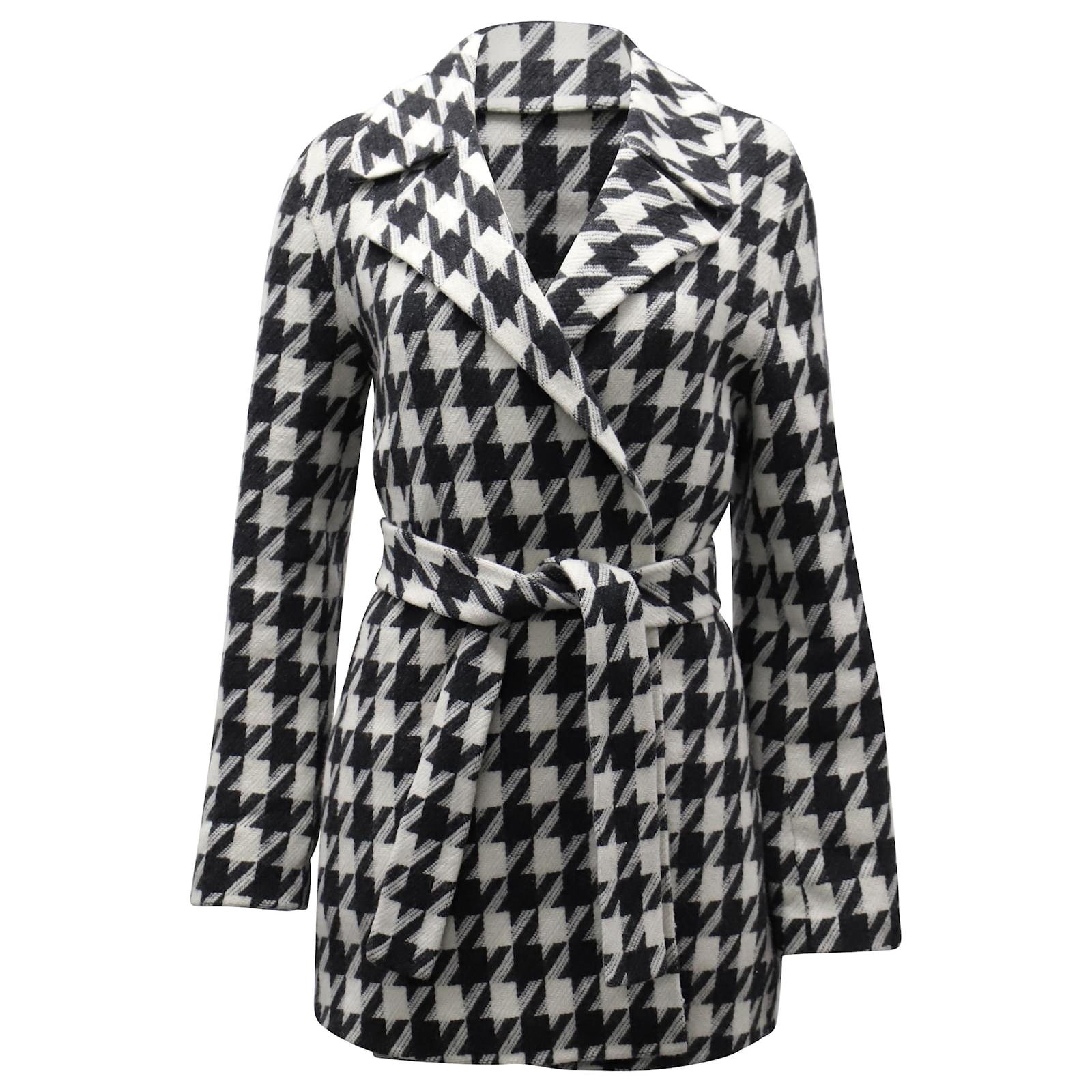 Theory Houndstooth Belted Coat in Black 