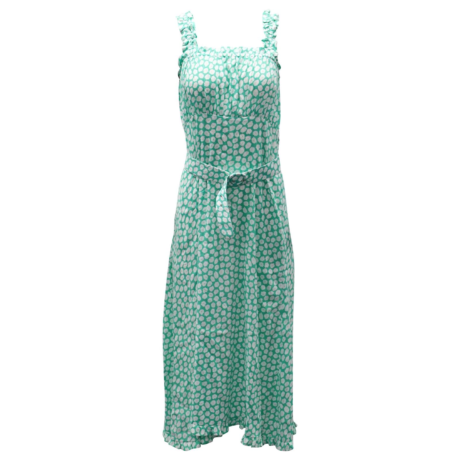 Faithfull The Brand Saint Tropez Floral Print Dress with Belt in Green Rayon Cellulose fibre ref.530678 - Joli Closet Faithfull The Brand Saint Tropez Floral Print Dress with Belt in Green Rayon Cellulose fibre ref.530678 - Joli Closet
