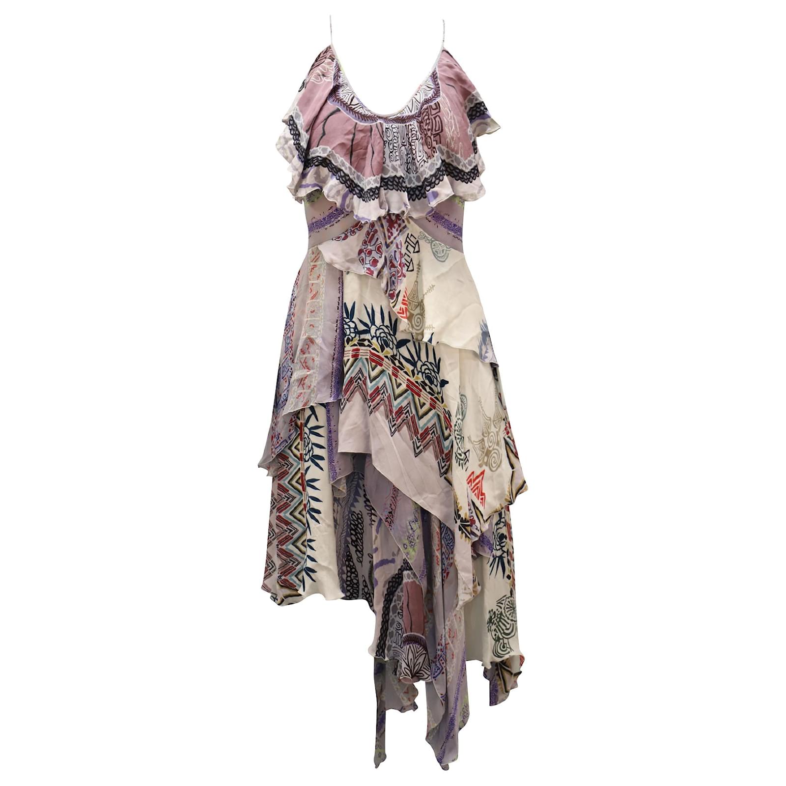 etro asymmetric dress Etro // Pink & Multicolour Ruffled Asymmetrical Floral Dress  VSP  Consignment