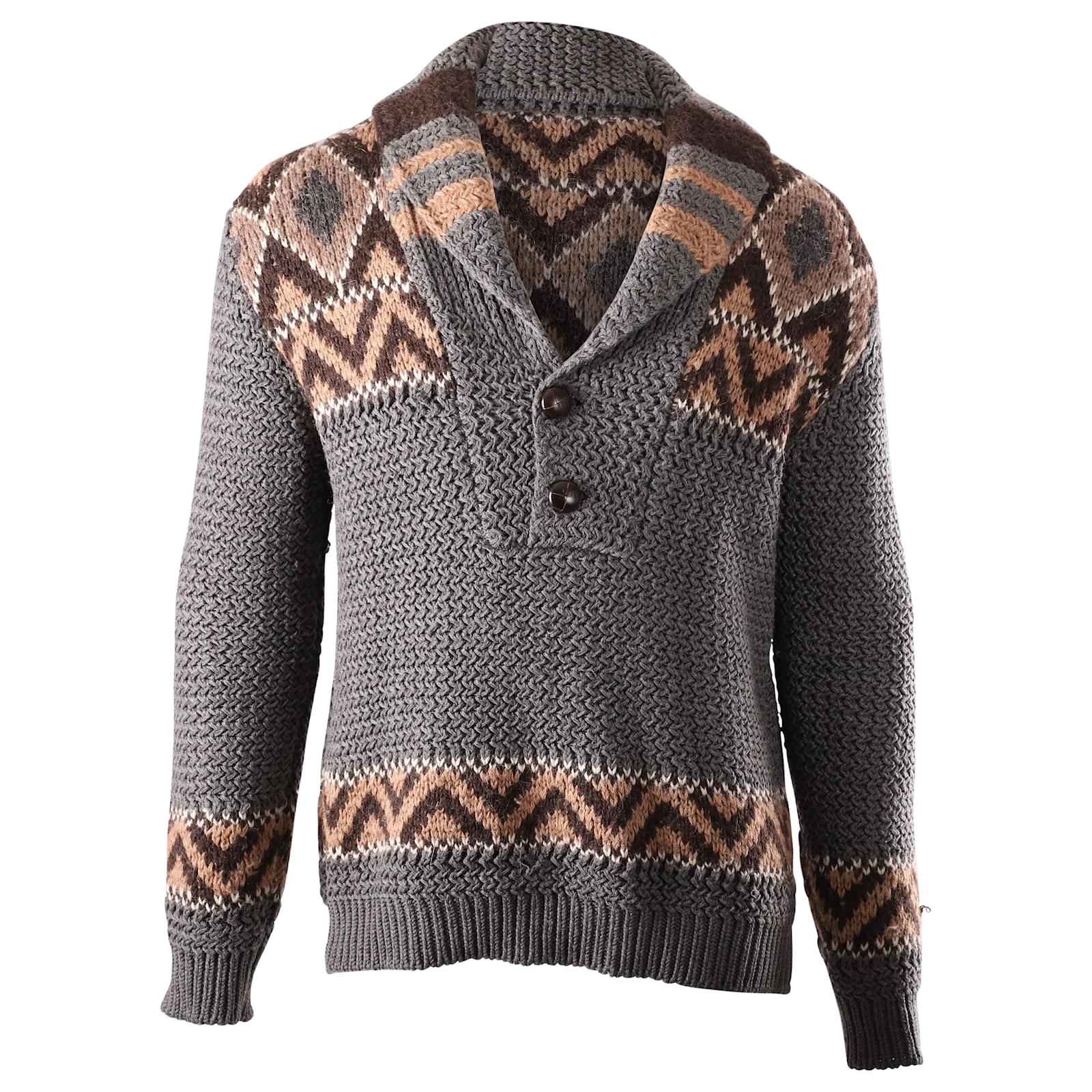 Gucci Zig Zag Knitted Pull Over Sweater in Grey Wool Green ref.530775 ...