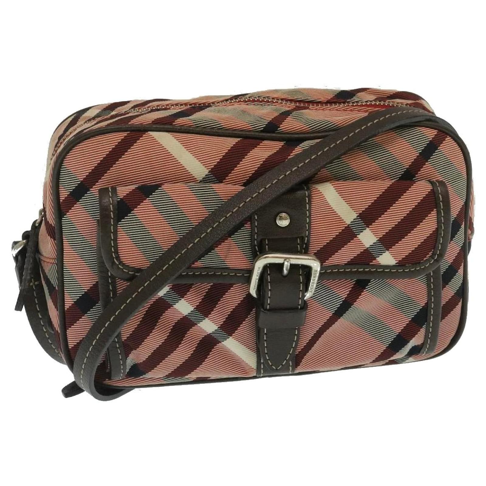 BURBERRY Nova Check Shoulder Bag Canvas Leather Red Brown Auth yk4089 Cloth   - Joli Closet