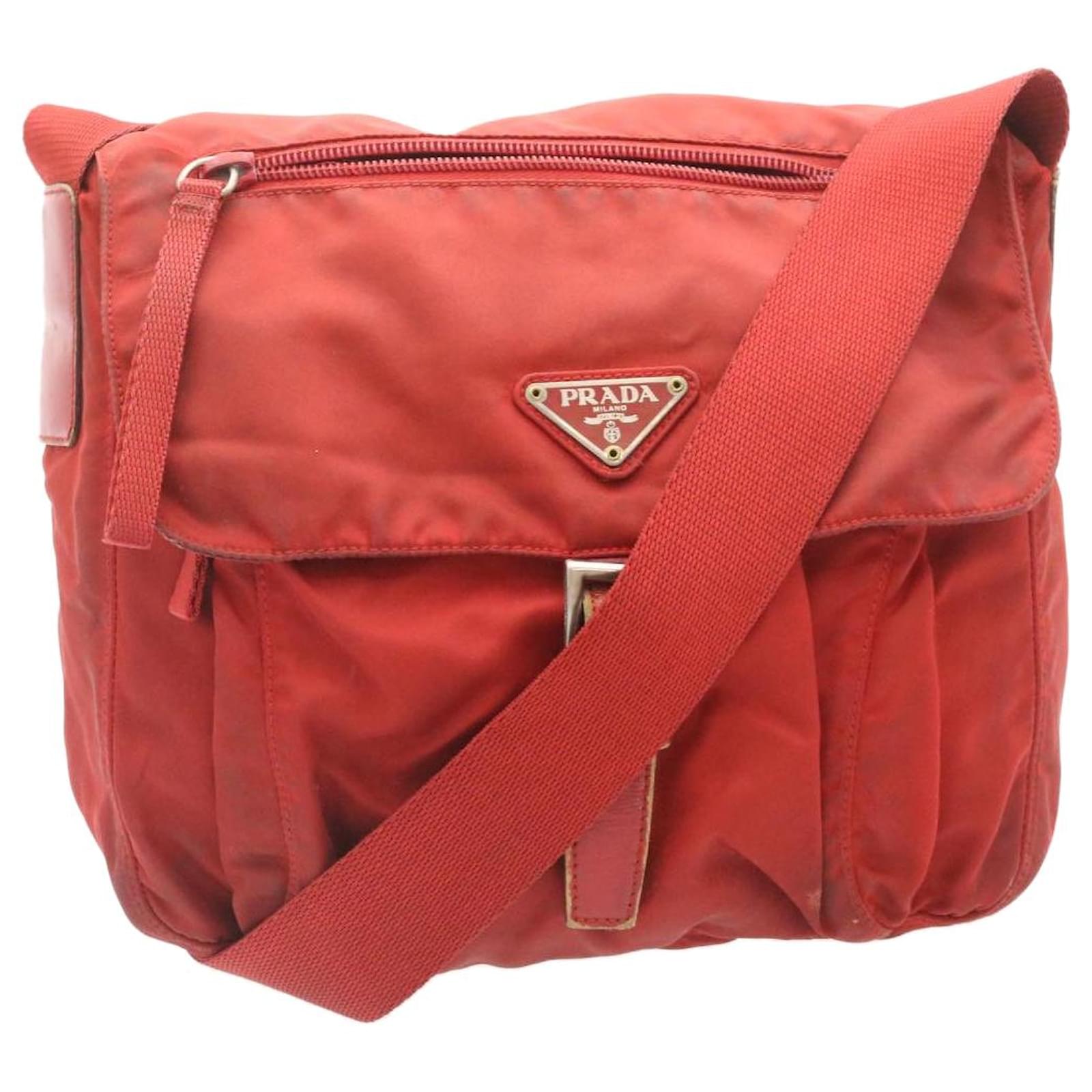 Prada, Bags, Auth Prada Nylon Red Crossbody Bag