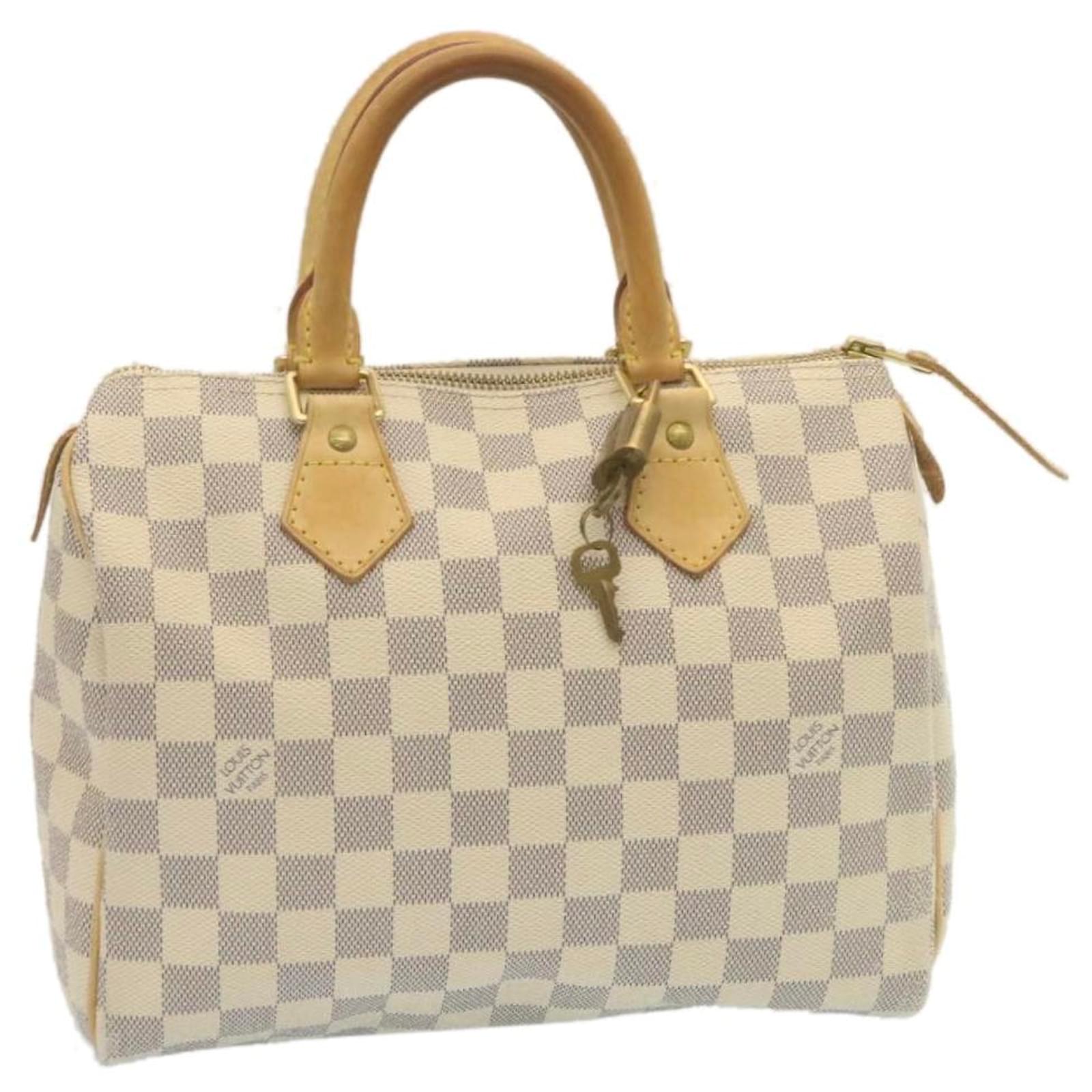 Louis Vuitton SPEEDY 25 Handbag White Damier Azur Canvas Bag N41534 - GOOD