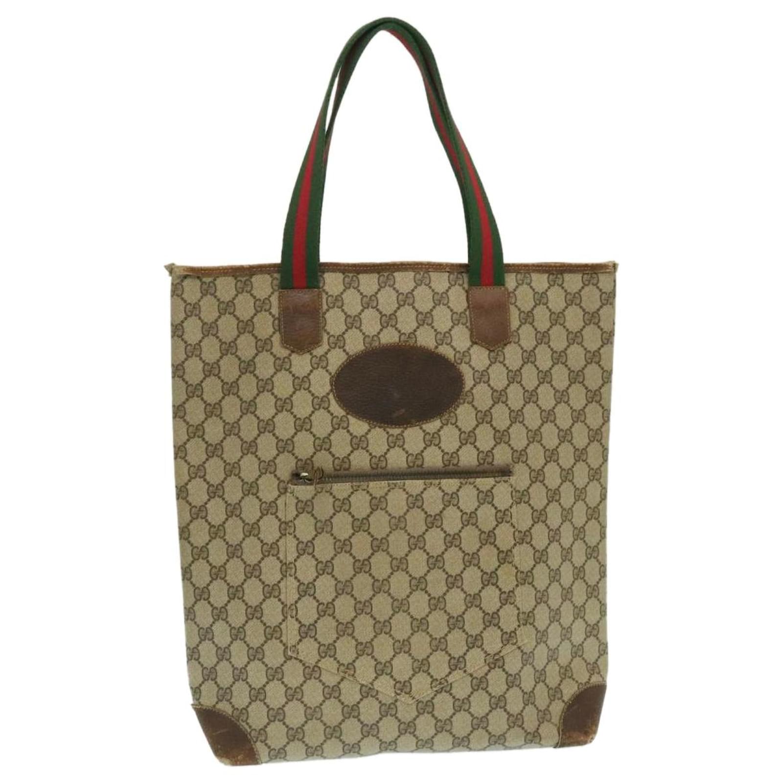 GUCCI Web Sherry Line GG Canvas Tote Bag Beige Red Green Auth yk4045 ...