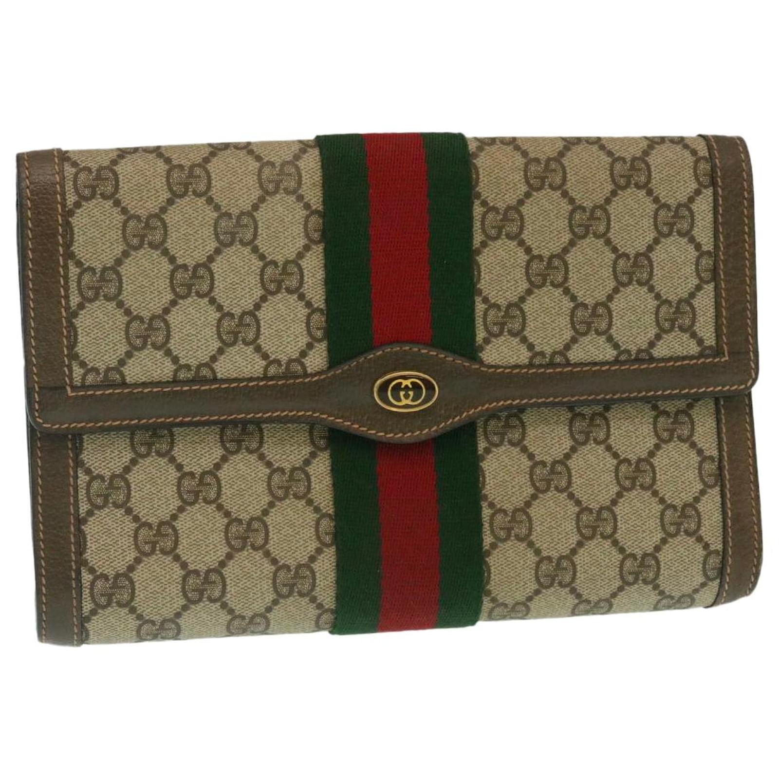 GUCCI Web Sherry Line GG Canvas Clutch Bag Beige Red Green Auth yk4095 ...