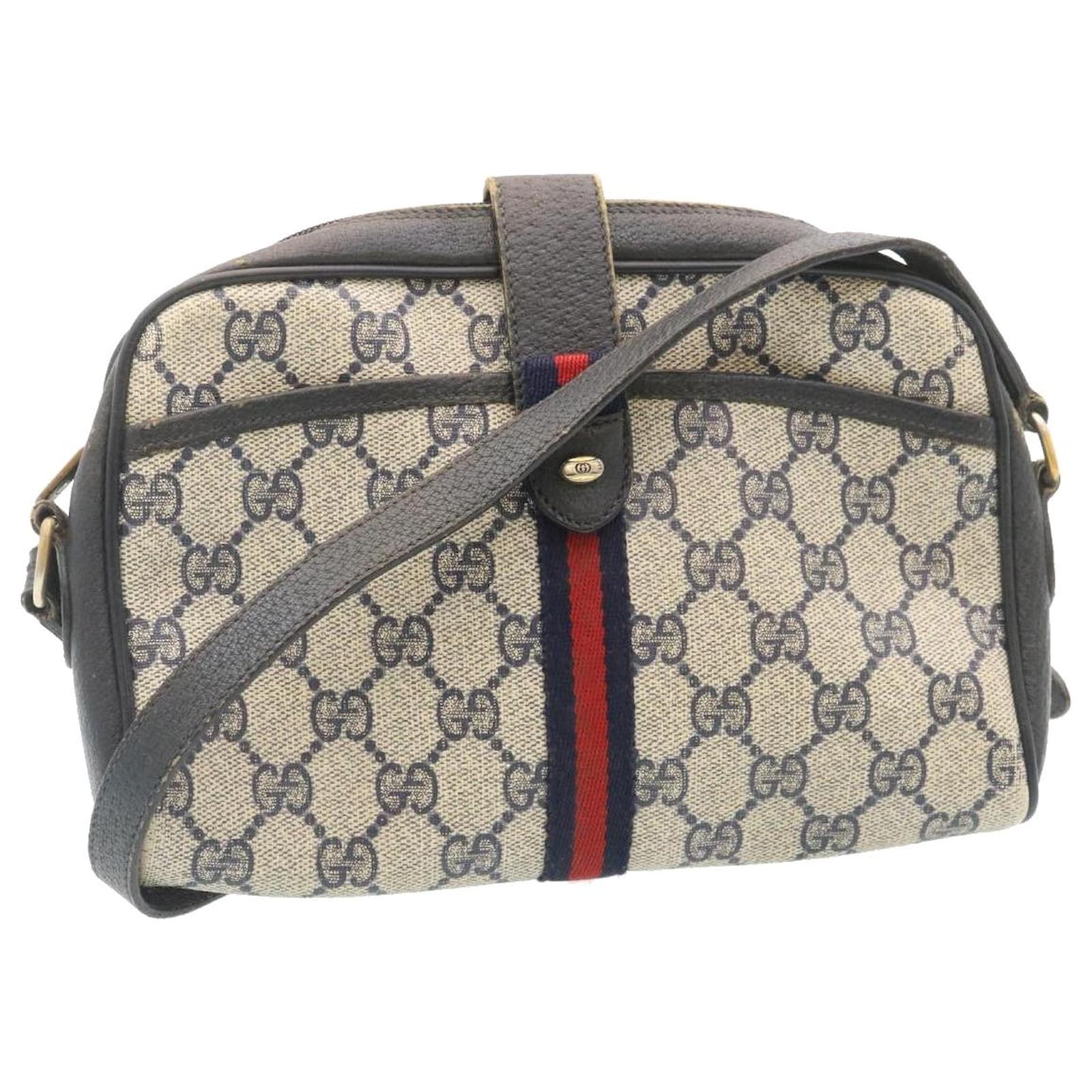 GUCCI GG Canvas Sherry Line Bamboo Shoulder Bag Leather Navy Red Auth 49610  Navy blue ref.1023673 - Joli Closet