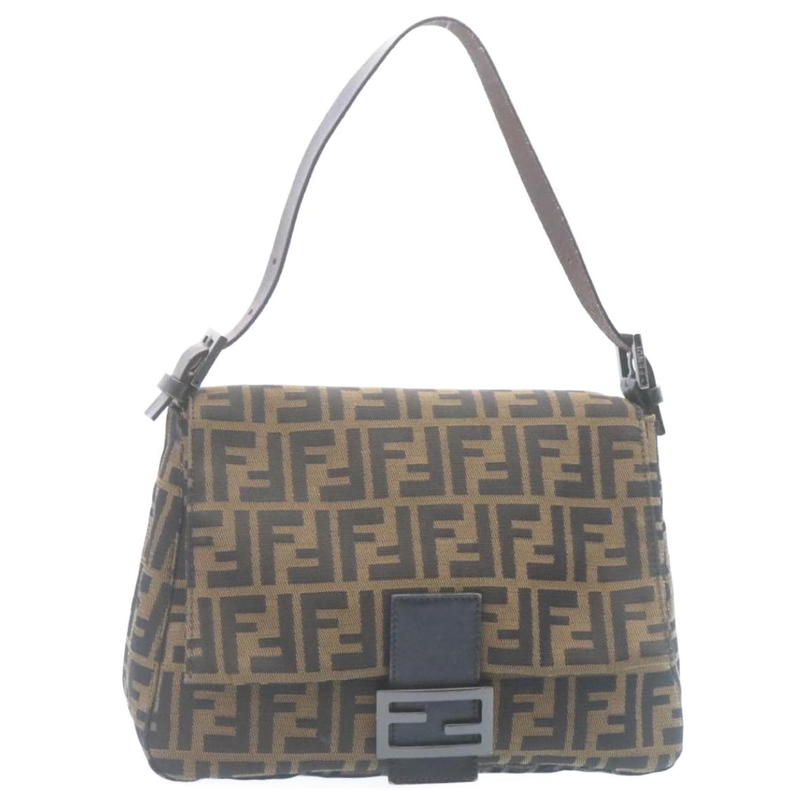 FENDI Zucca Canvas Mamma Baguette Shoulder Bag Brown Black Auth