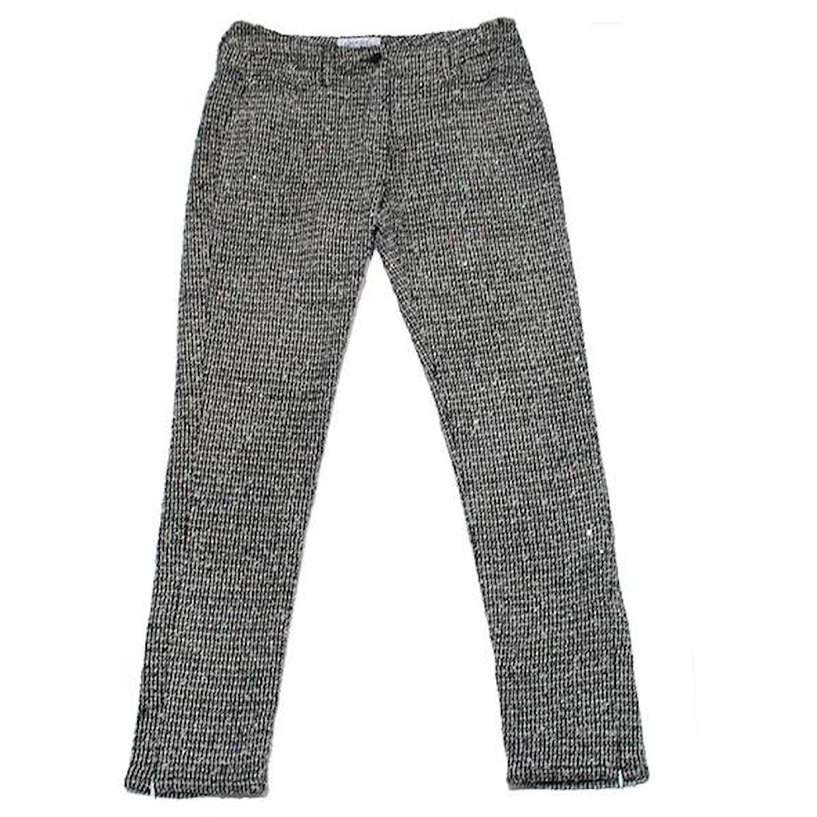Chanel Pants, leggings Black White Tweed ref.533955 - Joli Closet