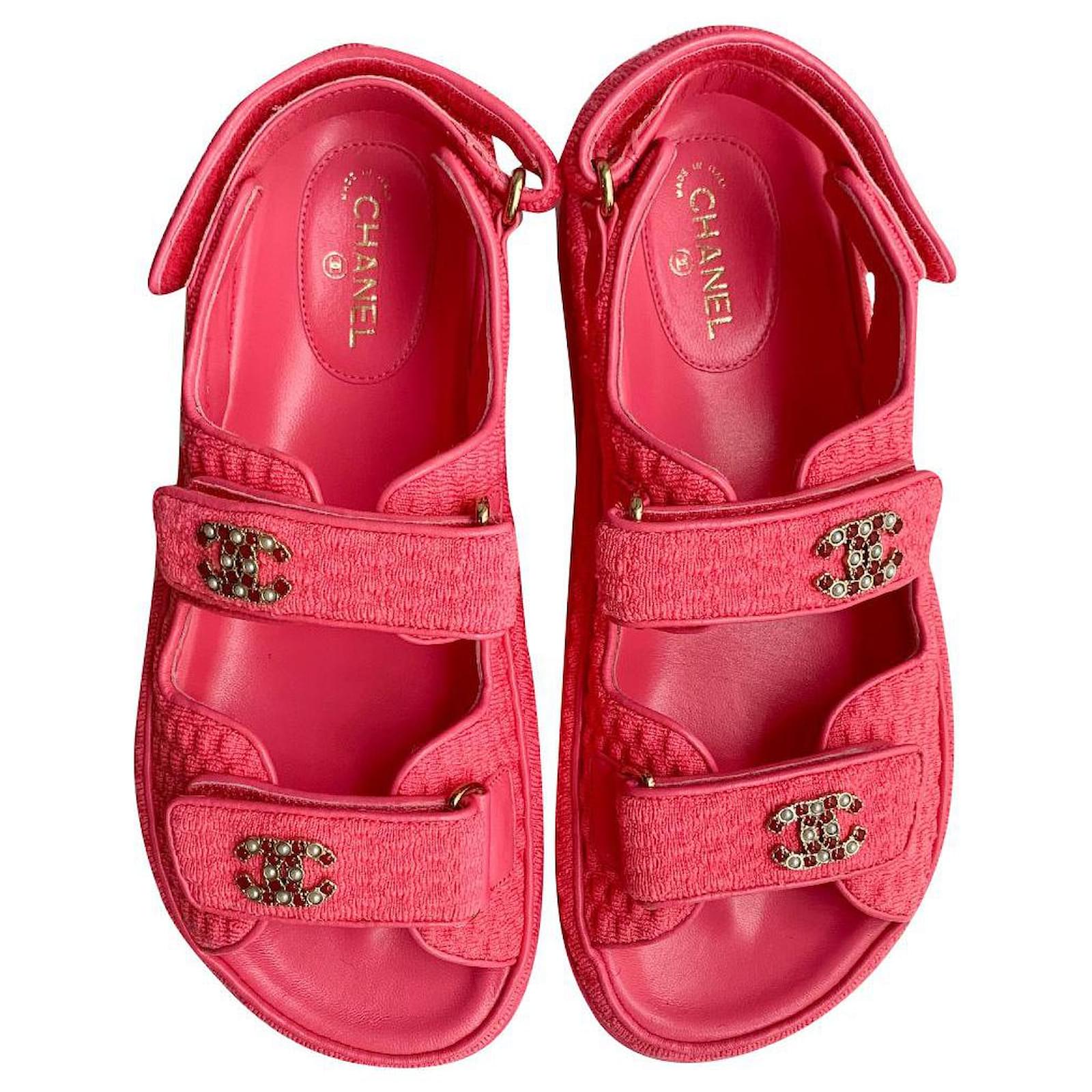 Chanel New Dad sandals 38 Pink Tweed  - Joli Closet