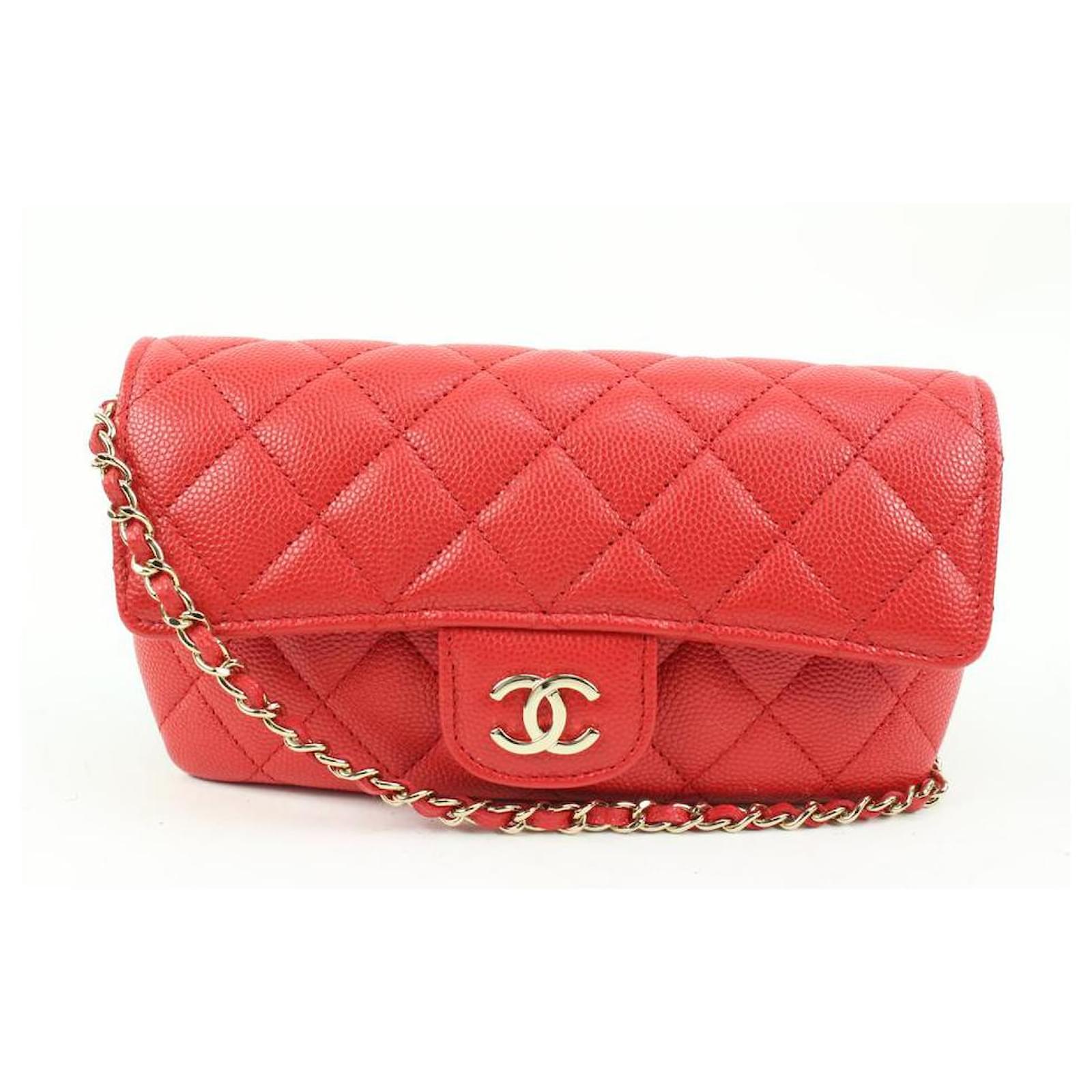 Chanel 22C Red Quilted Caviar Rectangular Mini Classic Flap Gold ...
