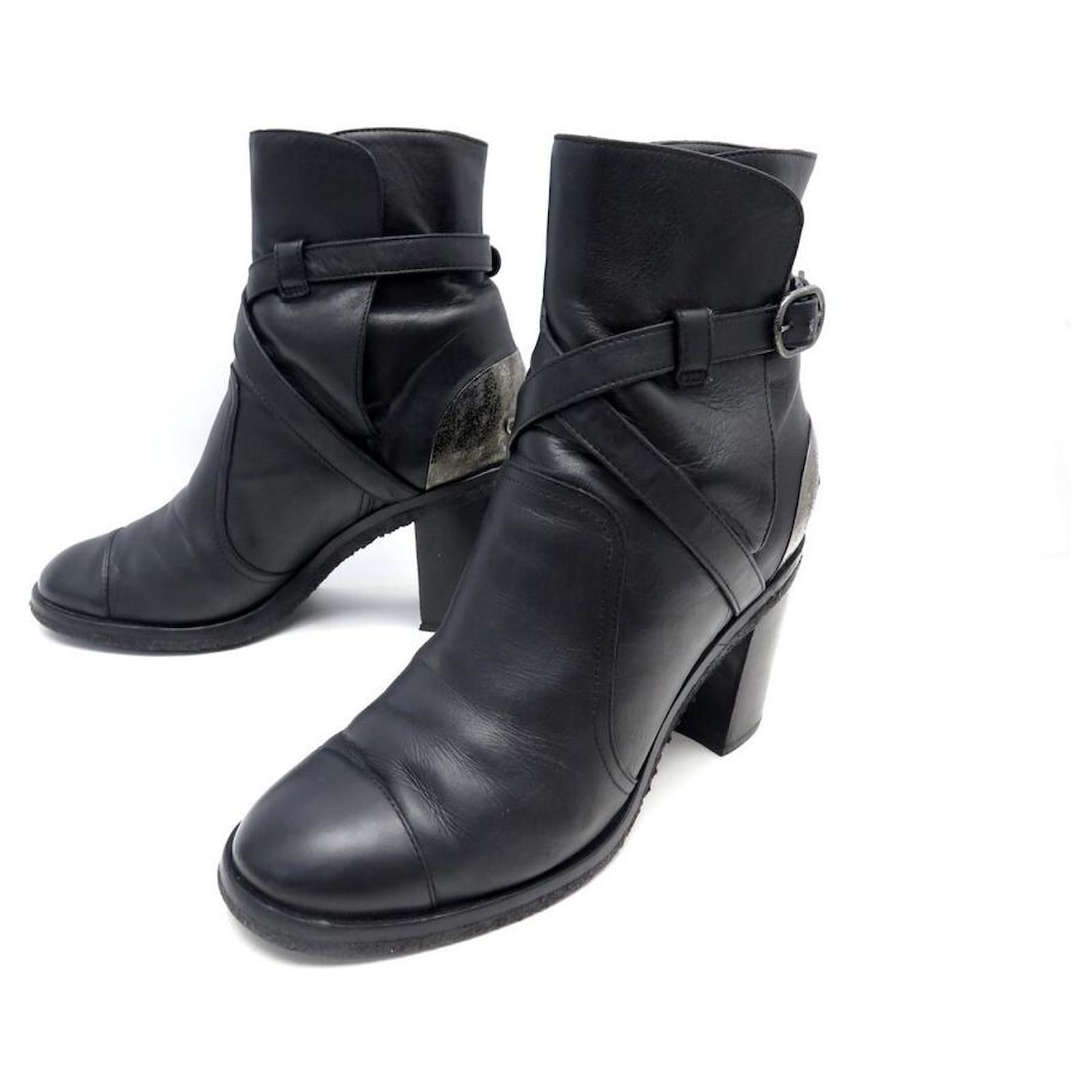 CHANEL SHOES BOOTS WITH G BUCKLE28593 Black Leather 39 LEATHER
