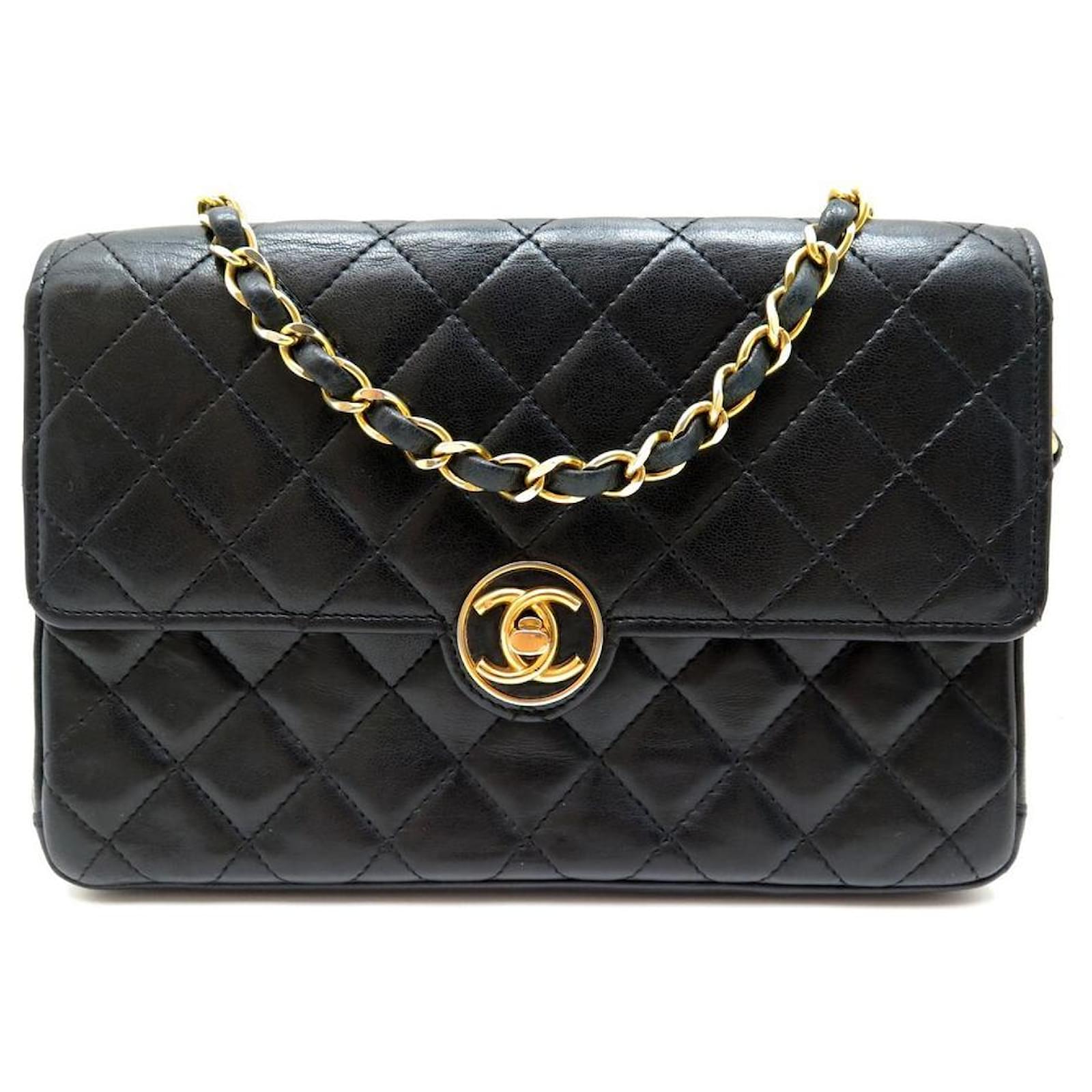 CHANEL CC Logo Half Flap Quilted Chain Shoulder Bag Leather Black Gold  373RA112