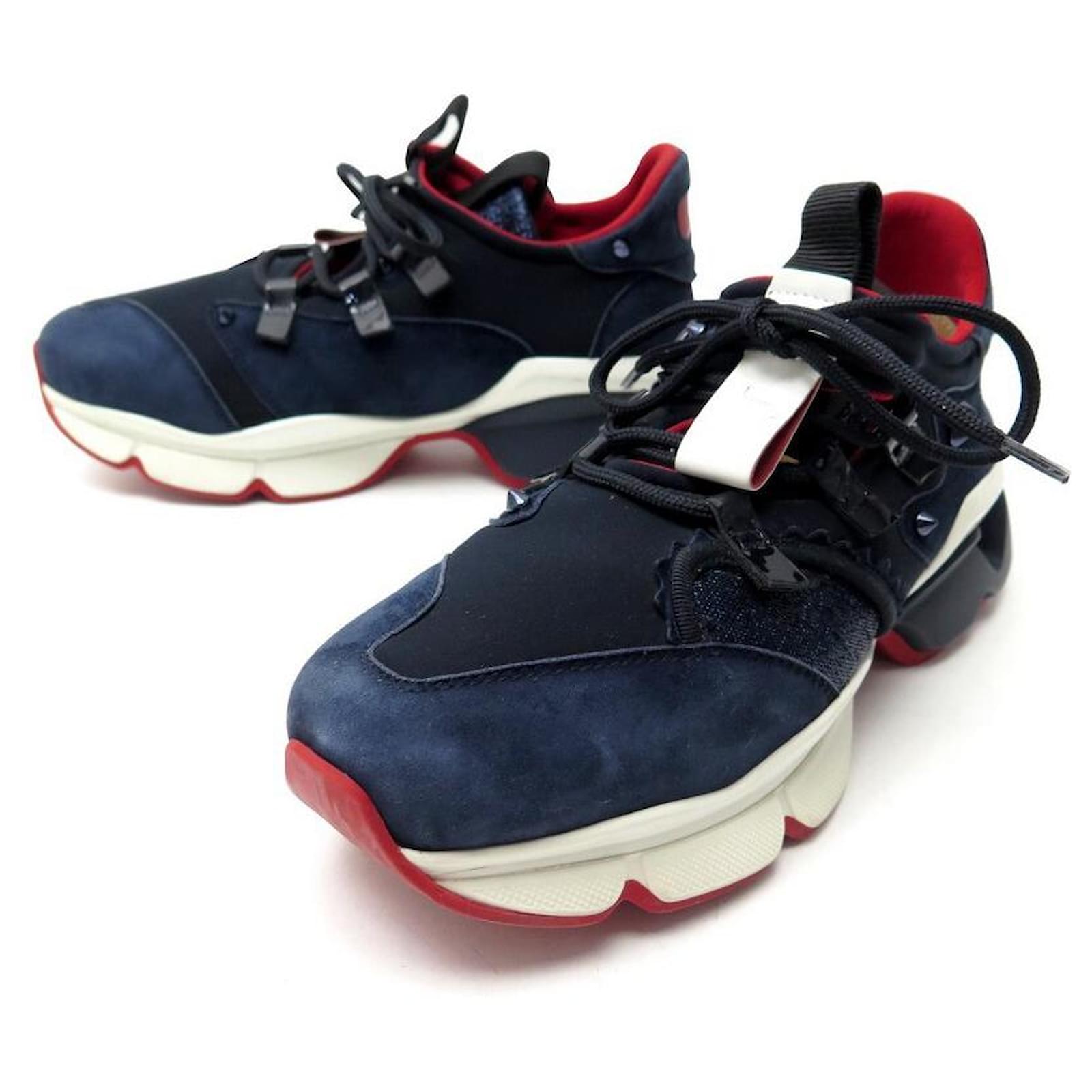CHRISTIAN LOUBOUTIN SNEAKERS 37.5 RED RUNNER 1200320BK01 in suede leather  Navy blue ref.535127 - Joli Closet