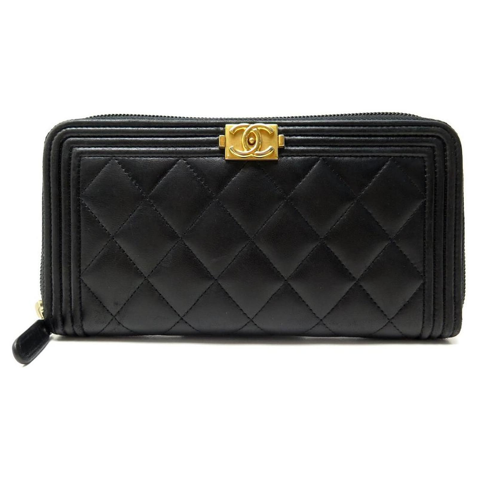 CHANEL BOY ZIPPED WALLET IN BLACK QUILTED LEATHER A80815 LEATHER WALLET