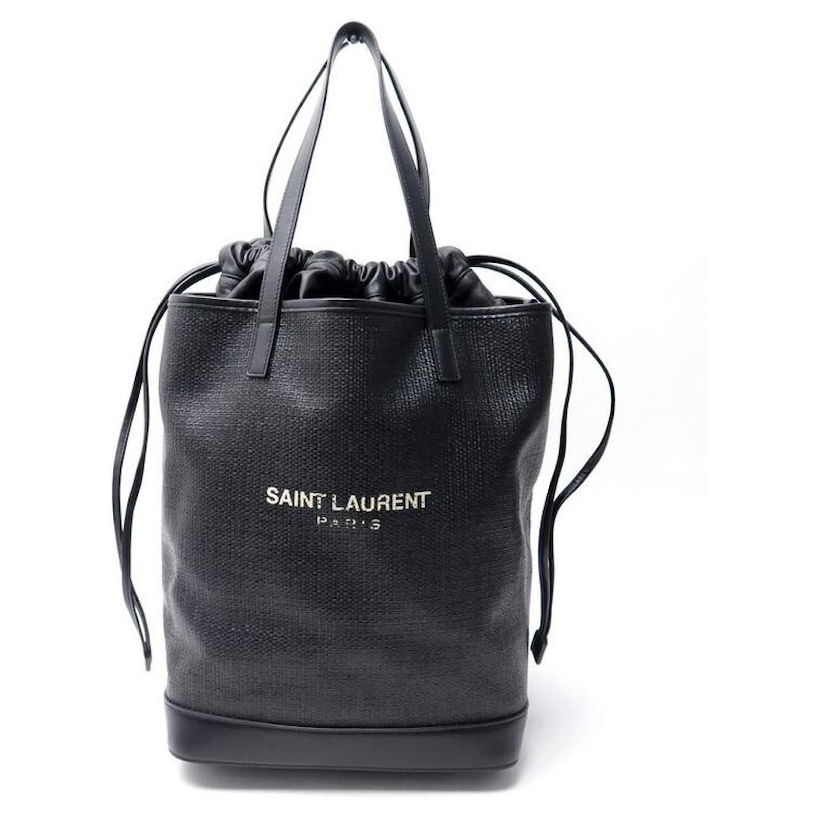 NEUF SAC A MAIN YVES SAINT LAURENT TEDDY SHOPPING RAPHIA CUIR NOIR BAG