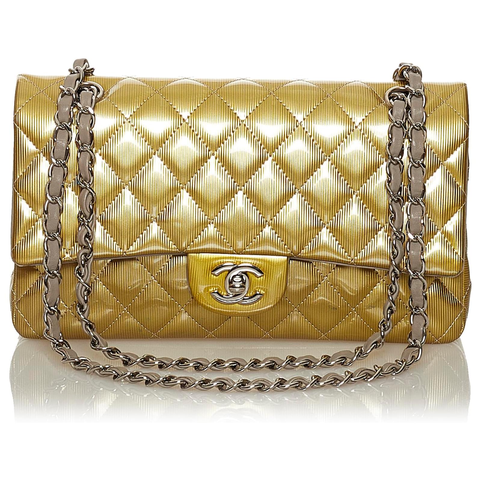 Chanel Gold Classic Patent Leather lined Flap Bag Golden ref