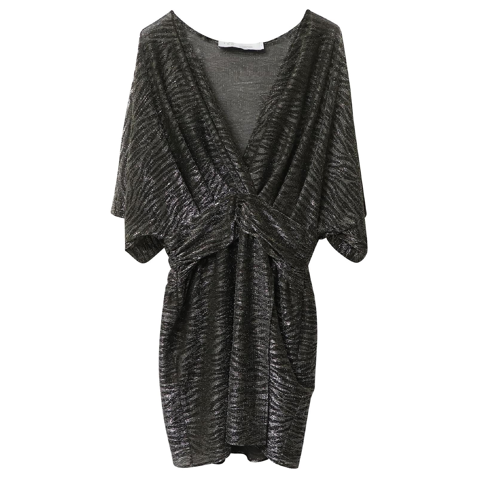 Iro Volsun Wrap-Effect Metallic Jacquard Mini Dress in Silver Polyester  (Sold) - Joli Closet