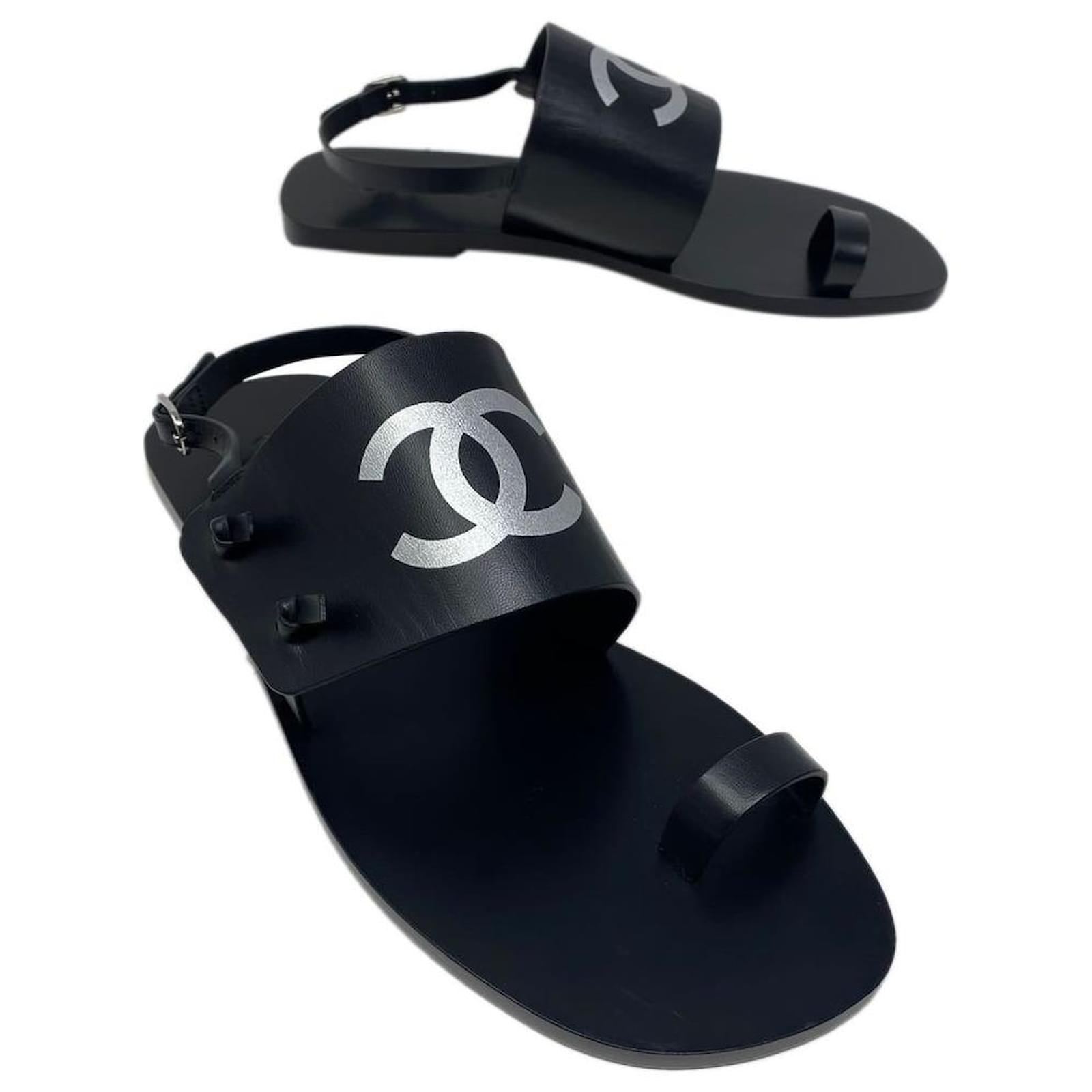 Chanel thong sandal in black leather SIZE 41,5 ref.536030 - Joli Closet