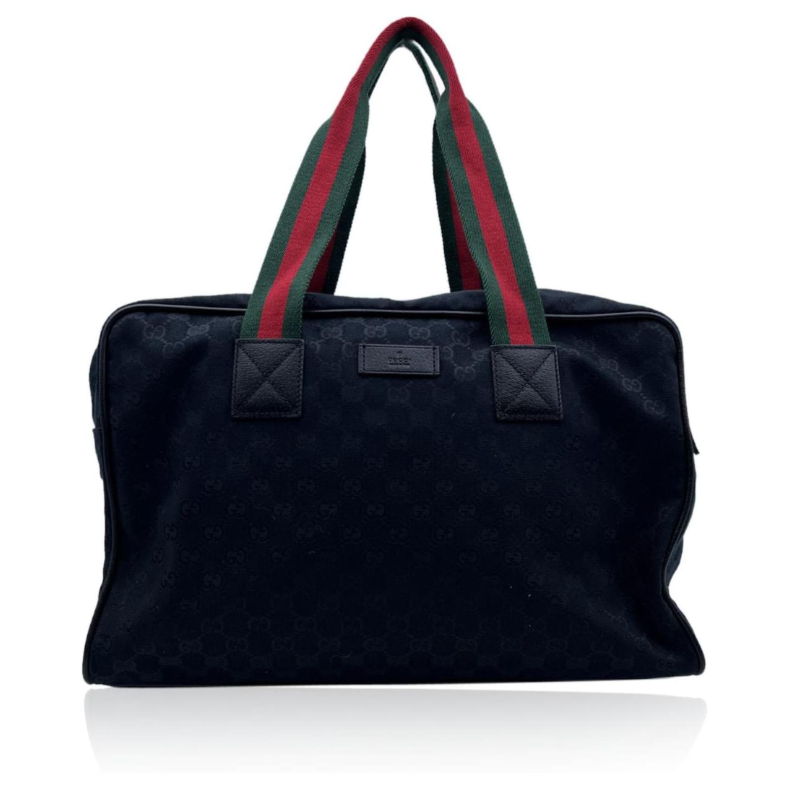 Gucci Black Monogram Canvas Web Duffle Duffel Travel Bag Cloth ref