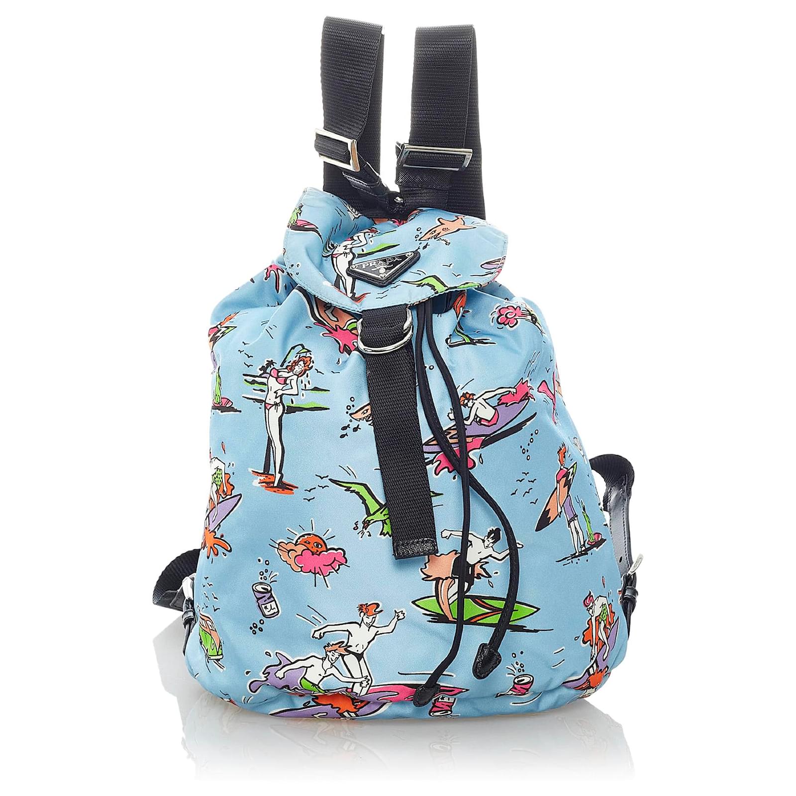 Prada Blue Tessuto Stampato Drawstring Backpack Multiple colors