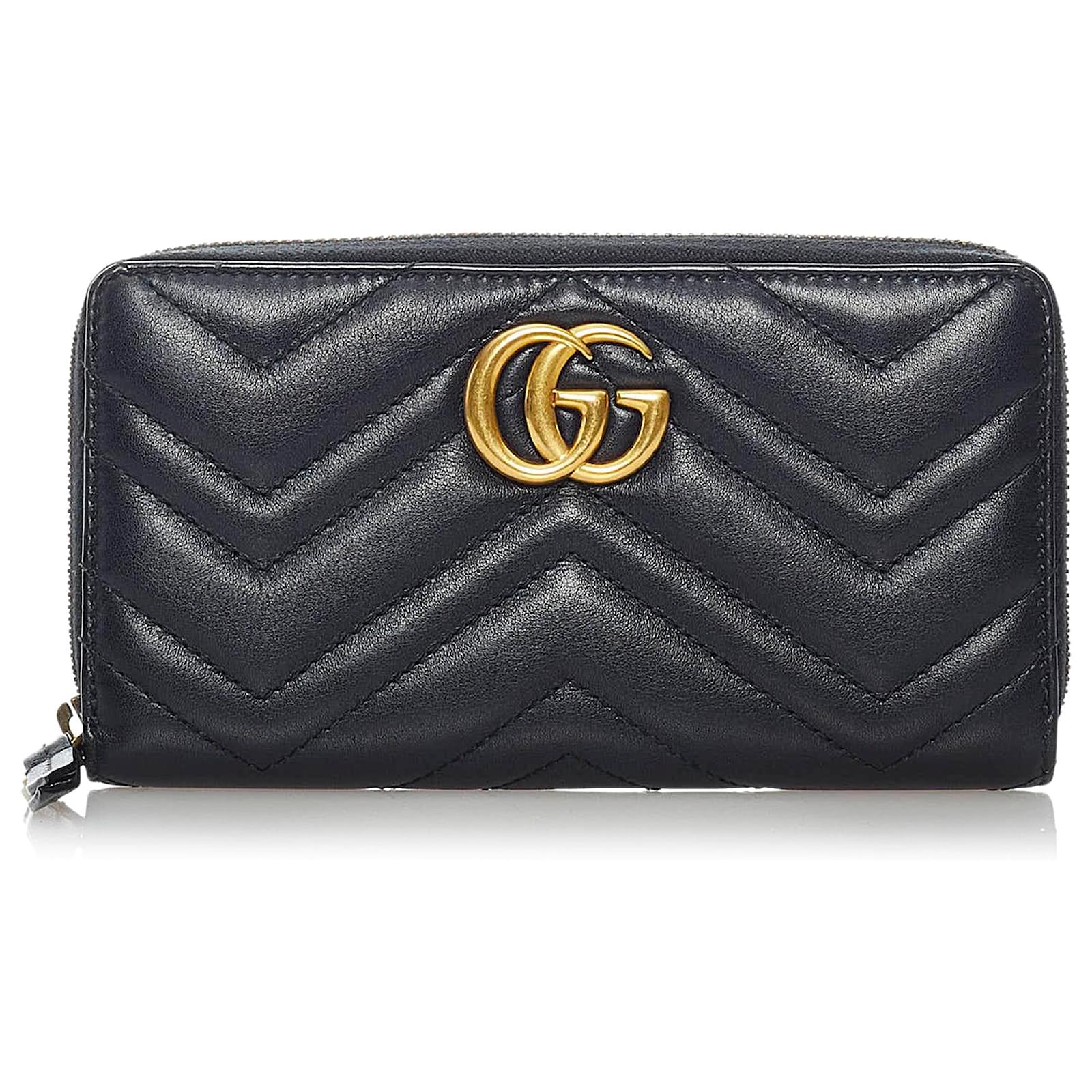 Gucci Black GG Marmont Matelasse Leather Zip Around Wallet Ponystyle