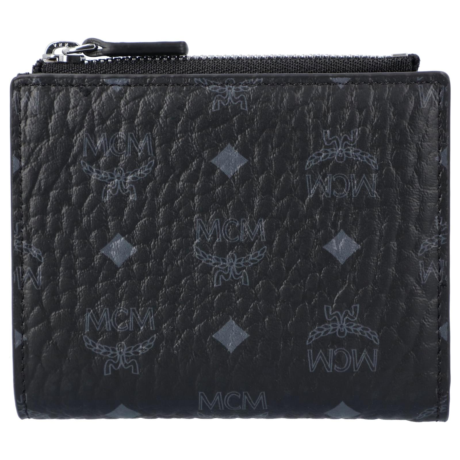 MCM Men Bifold Snap Wallet In Black Visetos Original Cloth ref