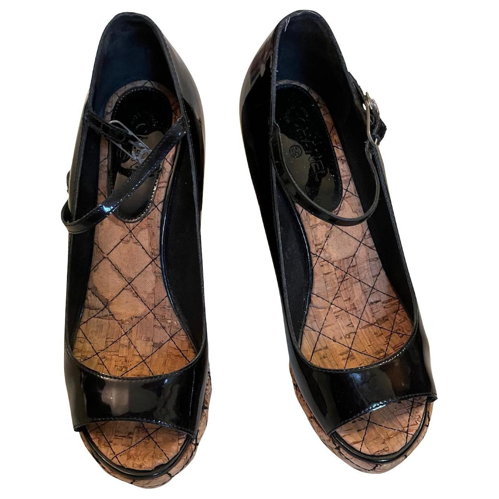Chanel Platform sandals Black Leather  - Joli Closet