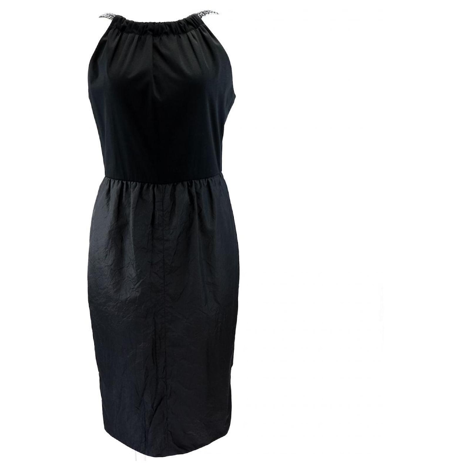 Used] Condition Chanel P60 Chain Shoulder Tight Dress One Piece Ladies Black  34 Back Zip Slit CHANEL Silk  - Joli Closet