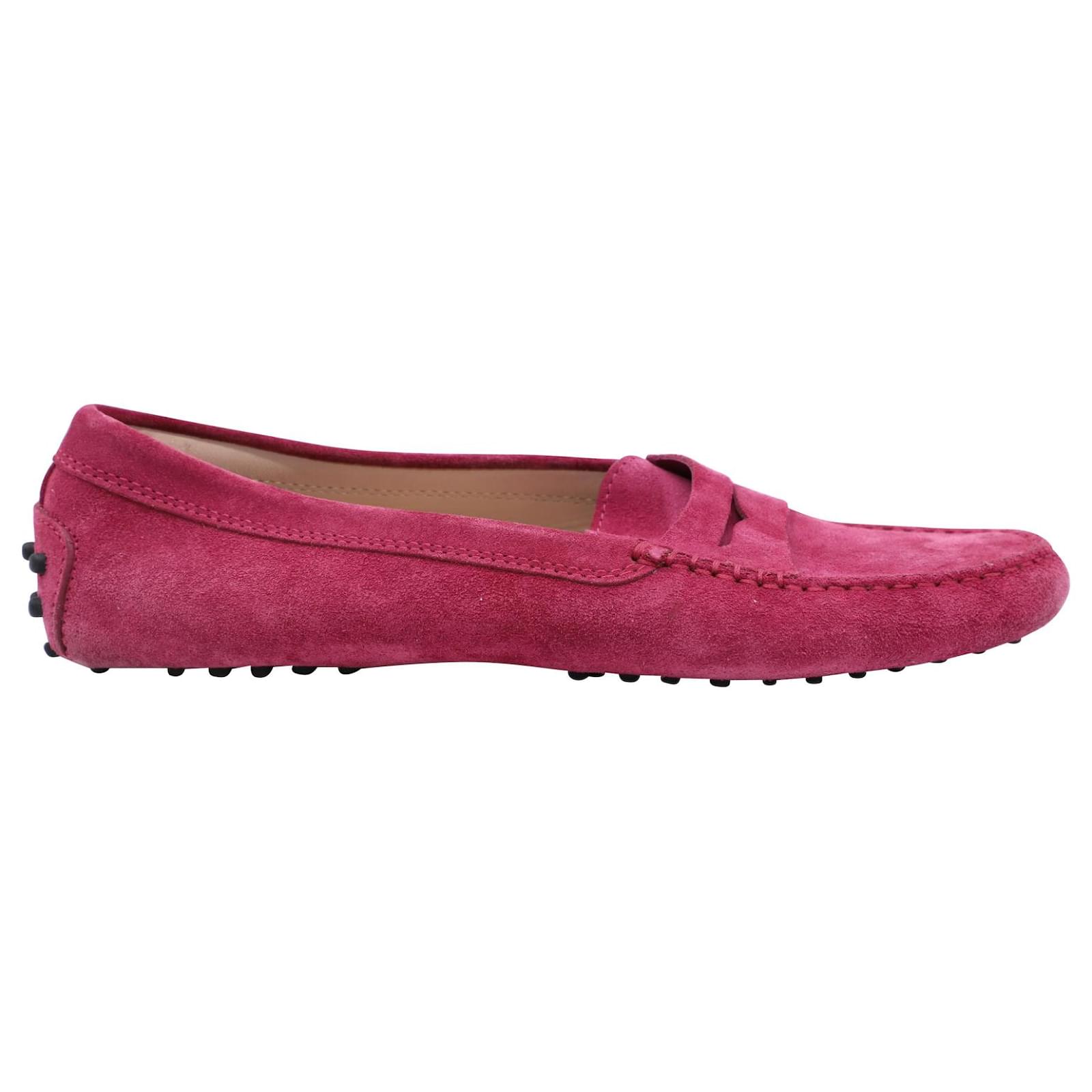 Tod's Gommino Driving Shoes Pink Suede Leather ref.538378 - Joli Closet
