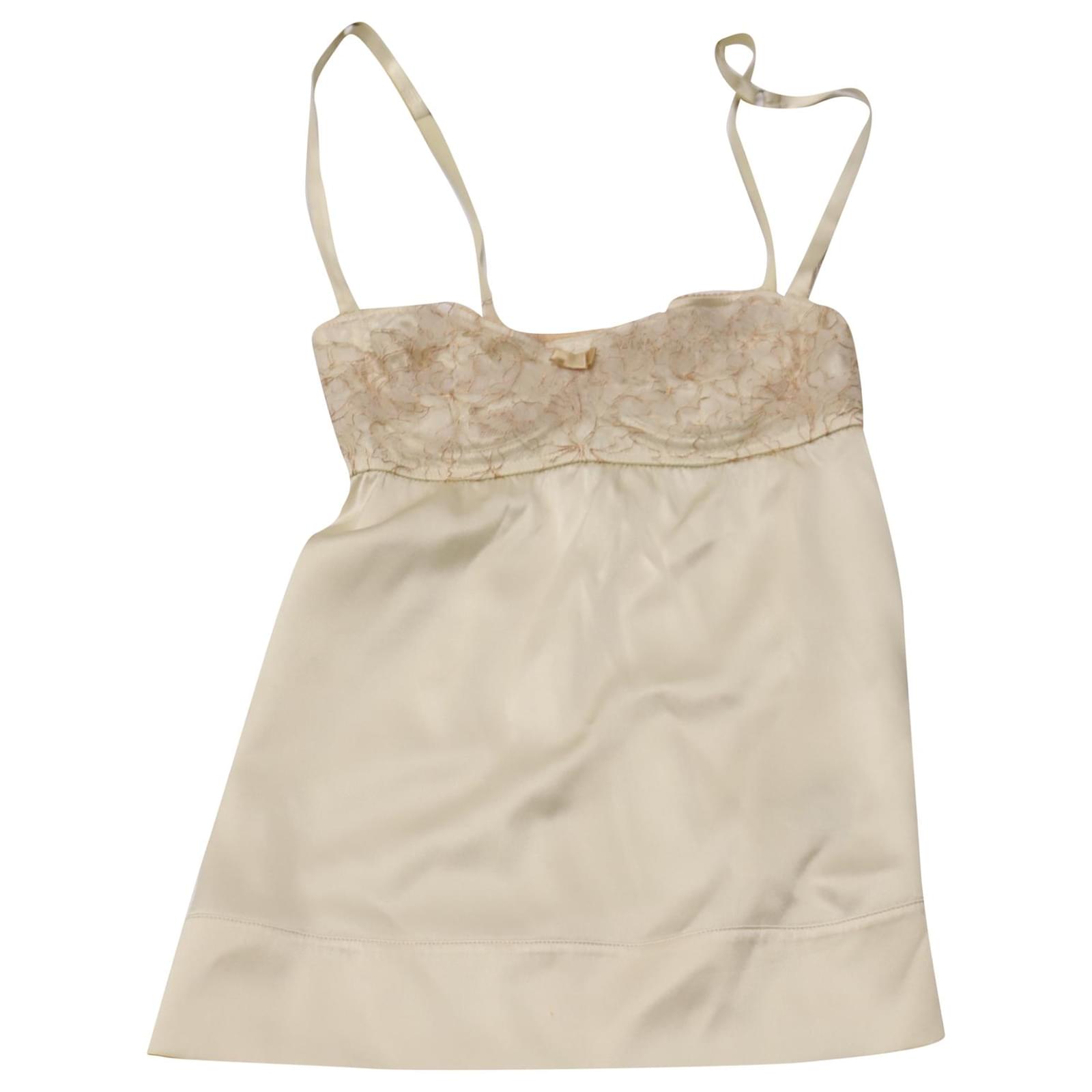 Dolce & Gabbana Dolce and Gabbana Lace Cami Top in White Silk Cream   - Joli Closet