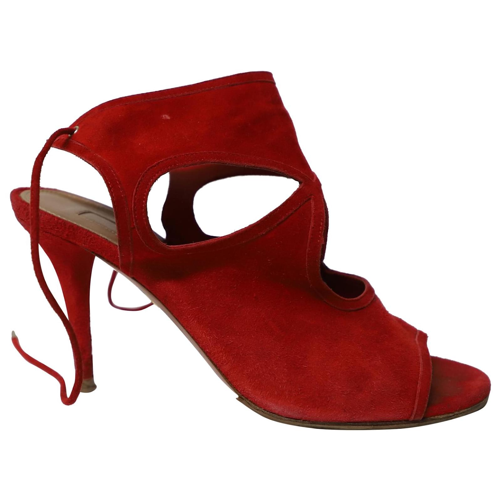 Aquazzura Sexy Thing Peep Toe Heels In Red Suede Ref Joli Closet