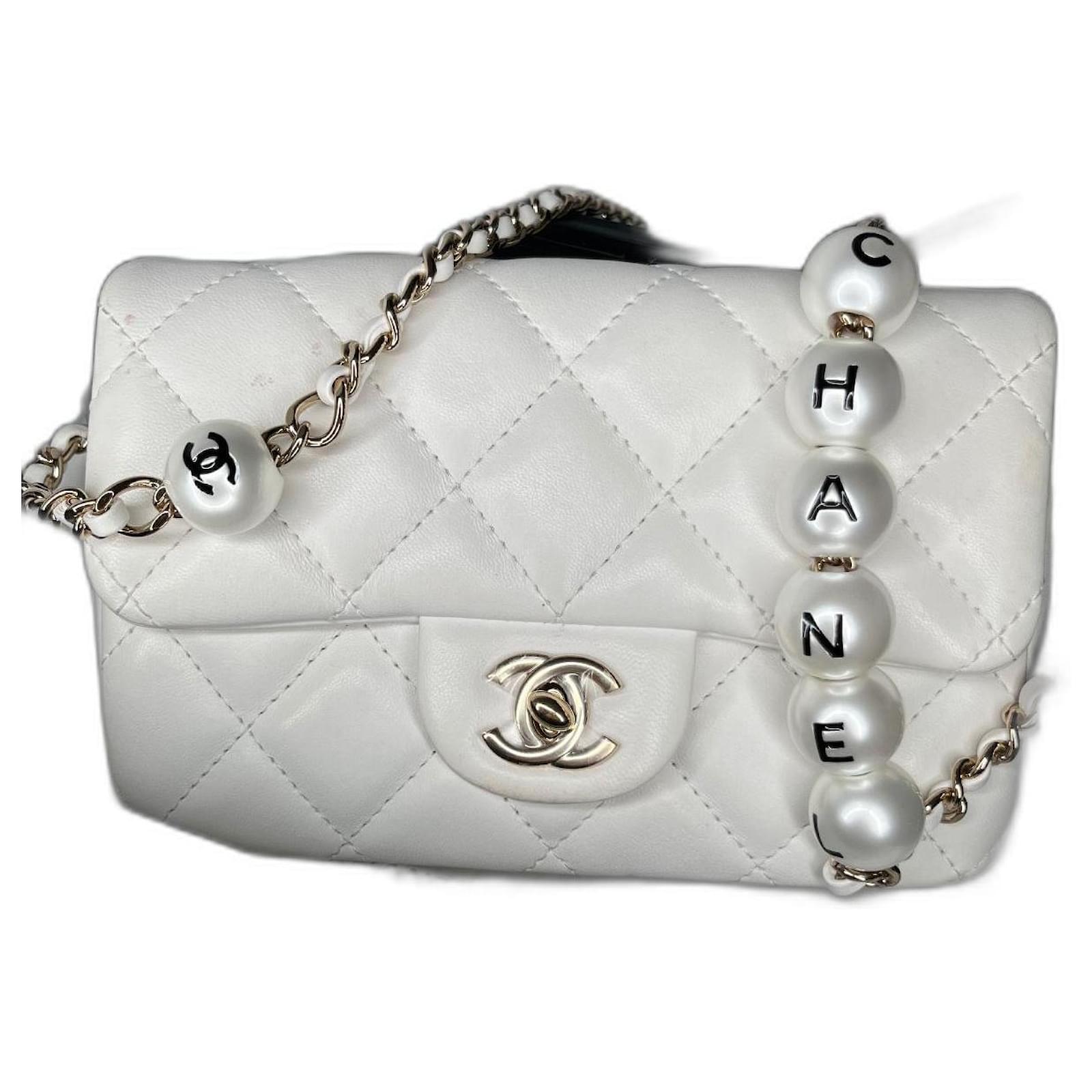 Timeless Chanel Square mini flap bag with pearls White Lambskin