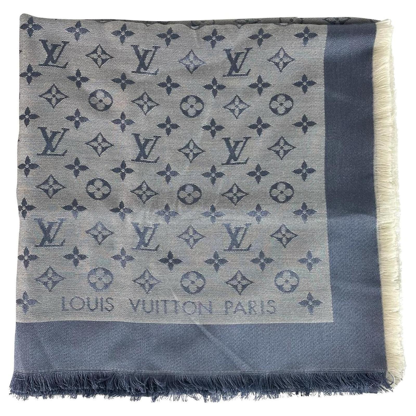 Louis Vuitton Silk Wool Monogram Shawl Denim Blue