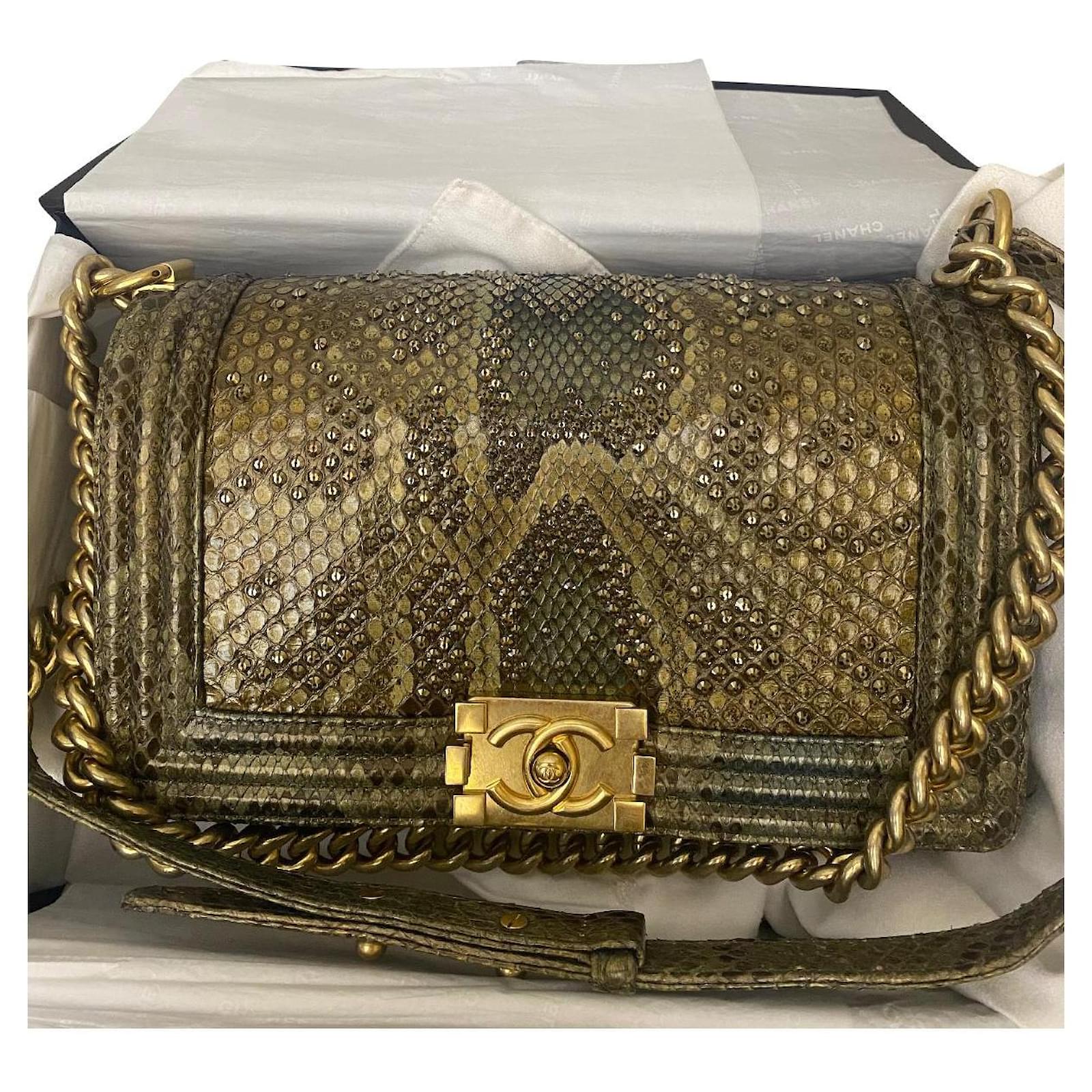 Chanel Boy bag Python print Copper Exotic leather ref.538712