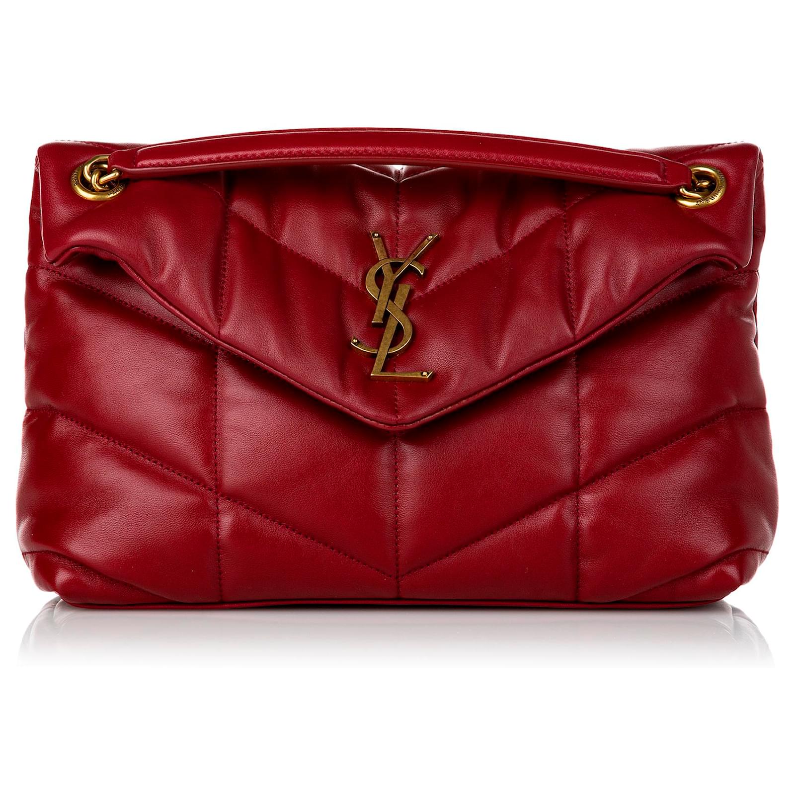 Loulou puffer leather crossbody bag Saint Laurent Red in Leather