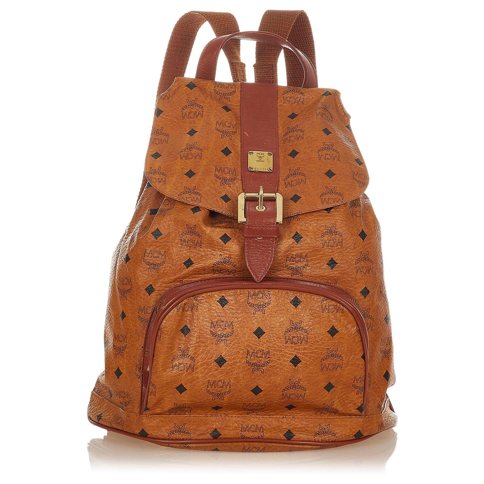 MCM Brown Visetos Leather Drawstring Backpack Pony-style 