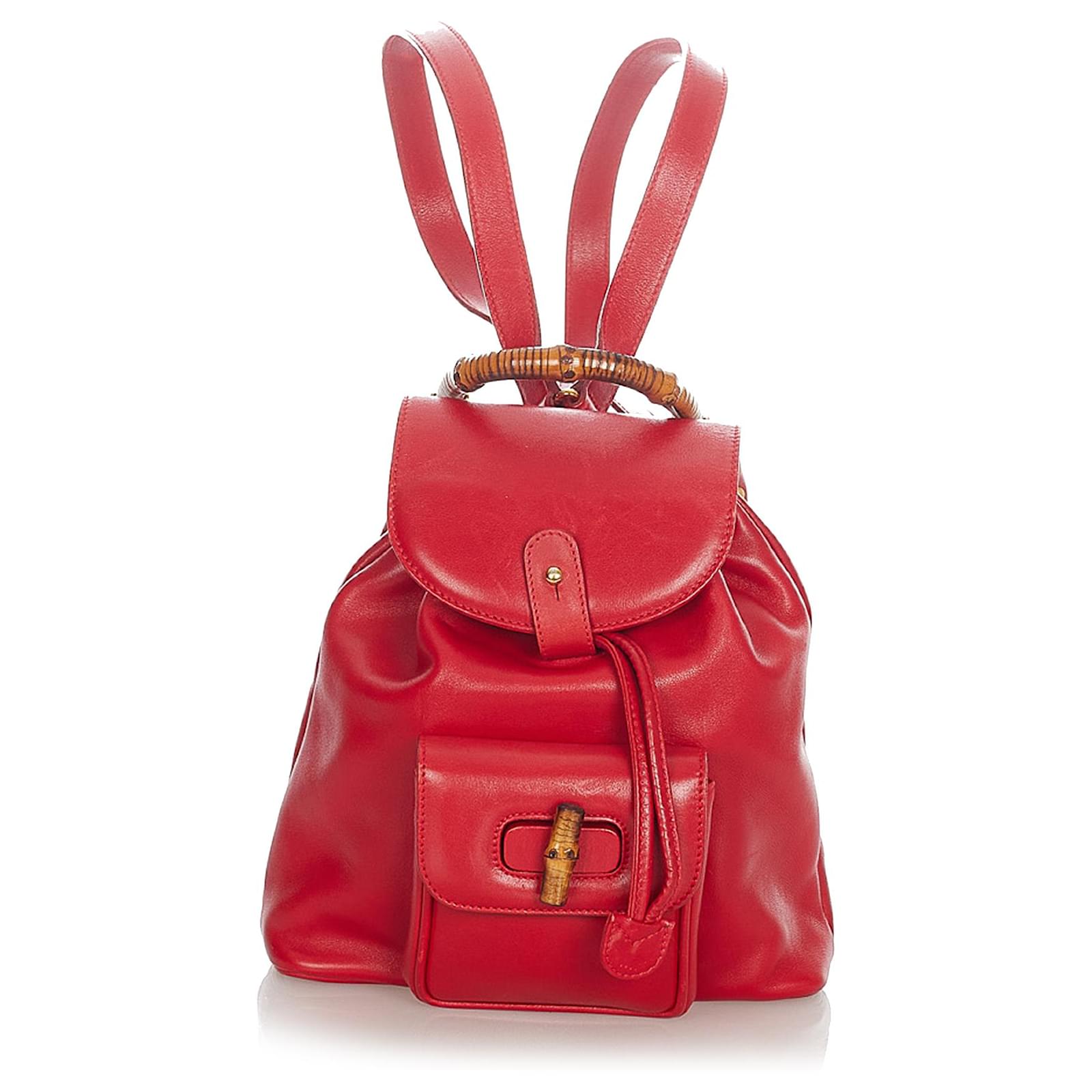 Gucci Red Bamboo Leather Drawstring Mini Backpack