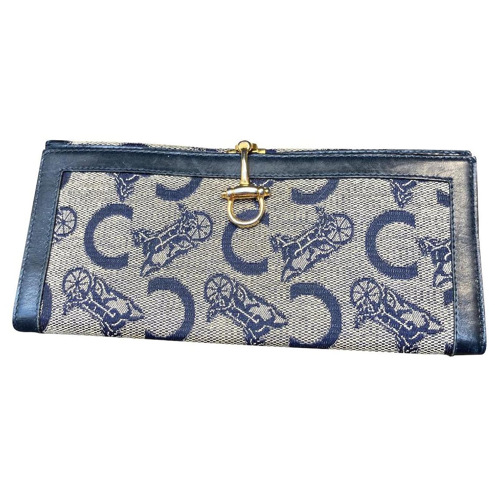 Céline Stunning vintage Celine wallet Blue Navy blue Leather Cloth  