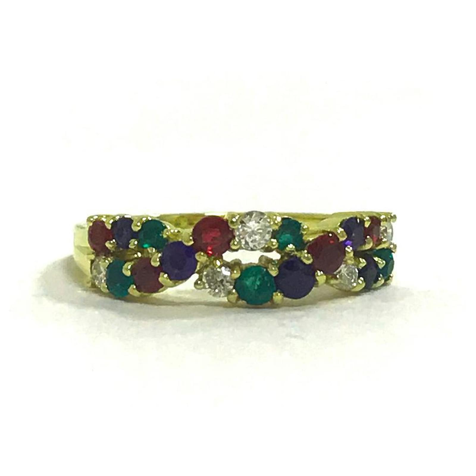 *BOUCHERON Multi Emerald Sapphire Ruby Diamond No. 18 K18 YG 750 Ring