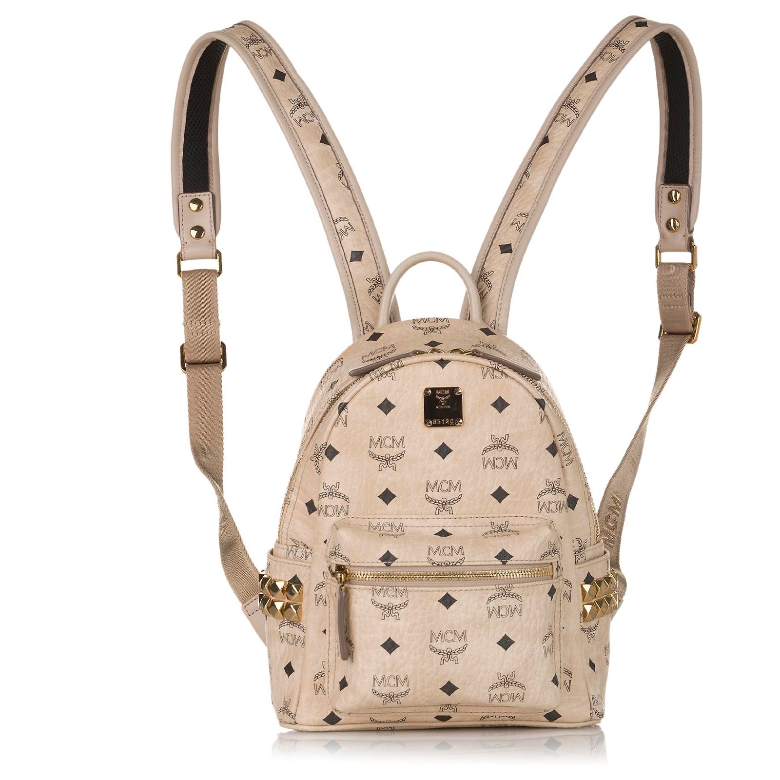 MCM Brown Visetos Stark Leather Backpack Beige Pony-style  display picture 2