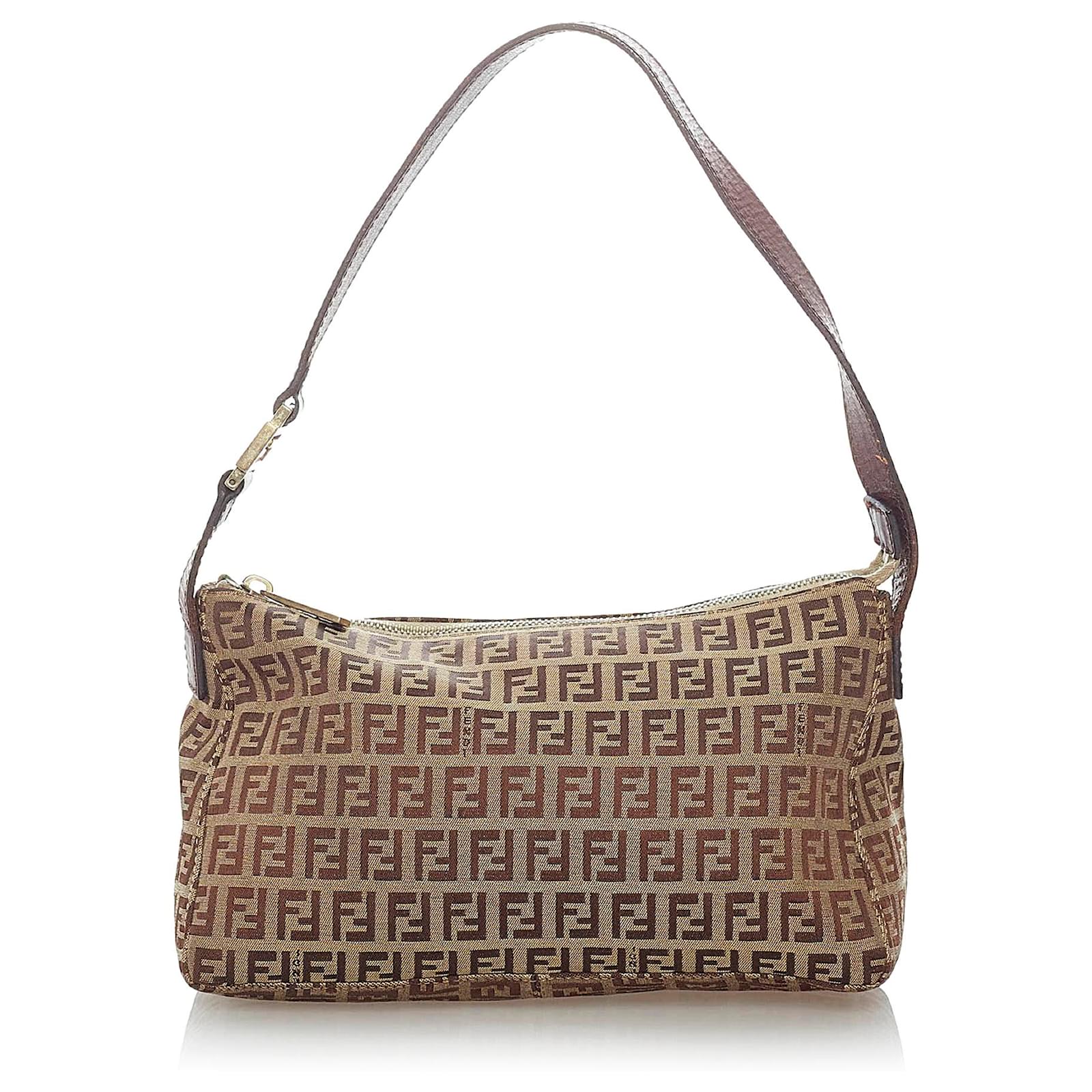 Fendi Brown Zucchino Canvas Baguette Dark brown Leather Cloth Pony ...