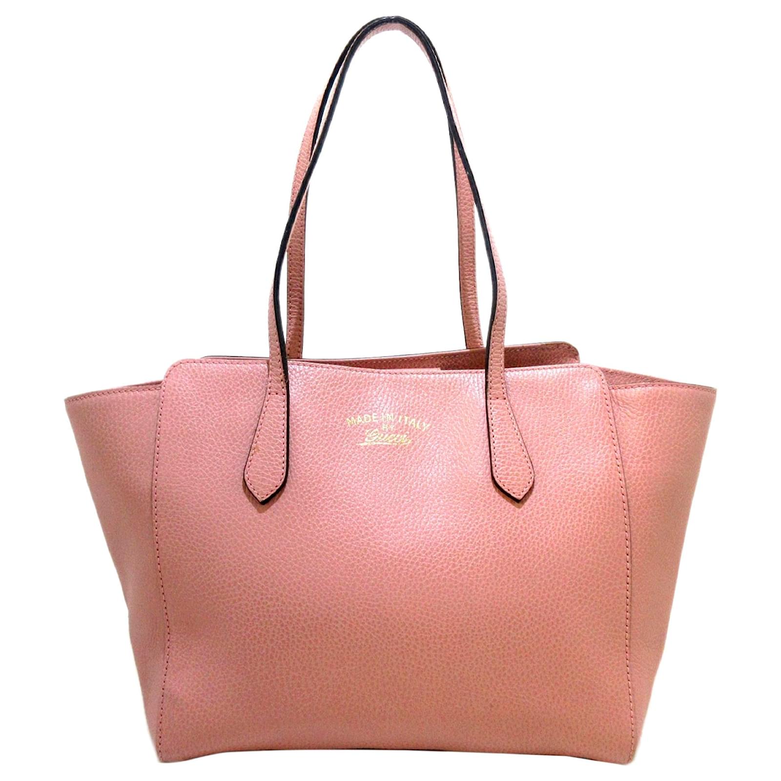 Gucci Swing Medium Pebbled Leather Tote Bag Pink