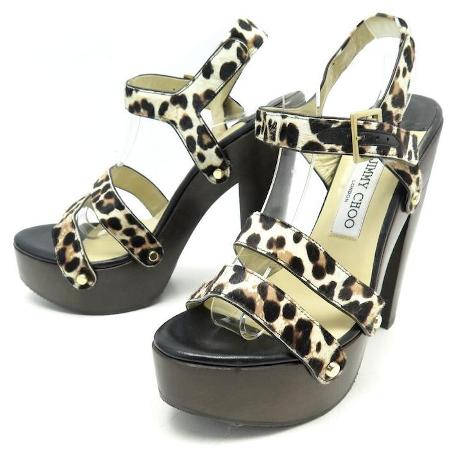 NEW JIMMY CHOO SANDALS SHOES IN LEOPARD PONY LEATHER 38 PUMP SHOES