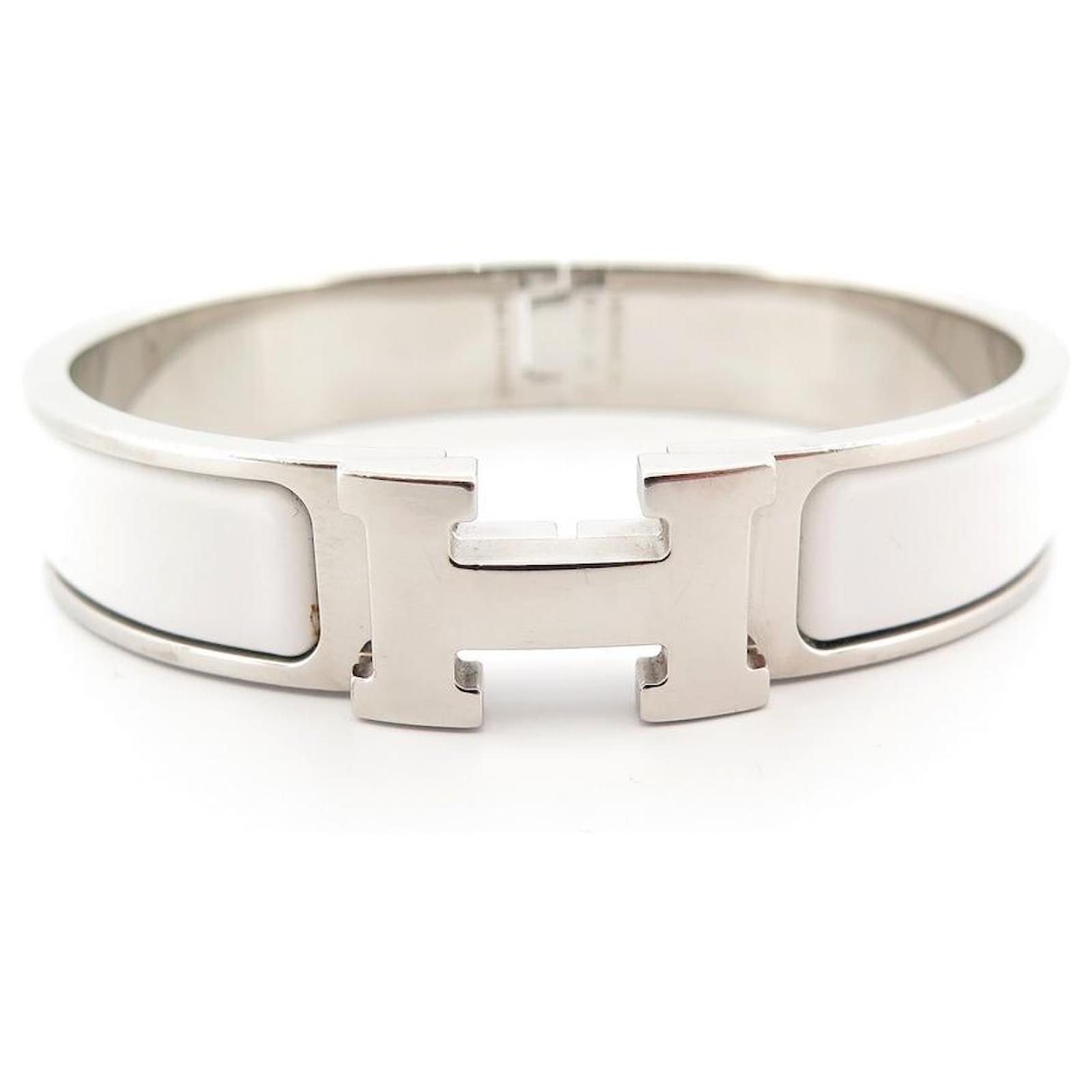 Hermès PULSERA HERMES CLIC H FIN 16 CM ESMALTE BLANCO PALLADIE 16 ...