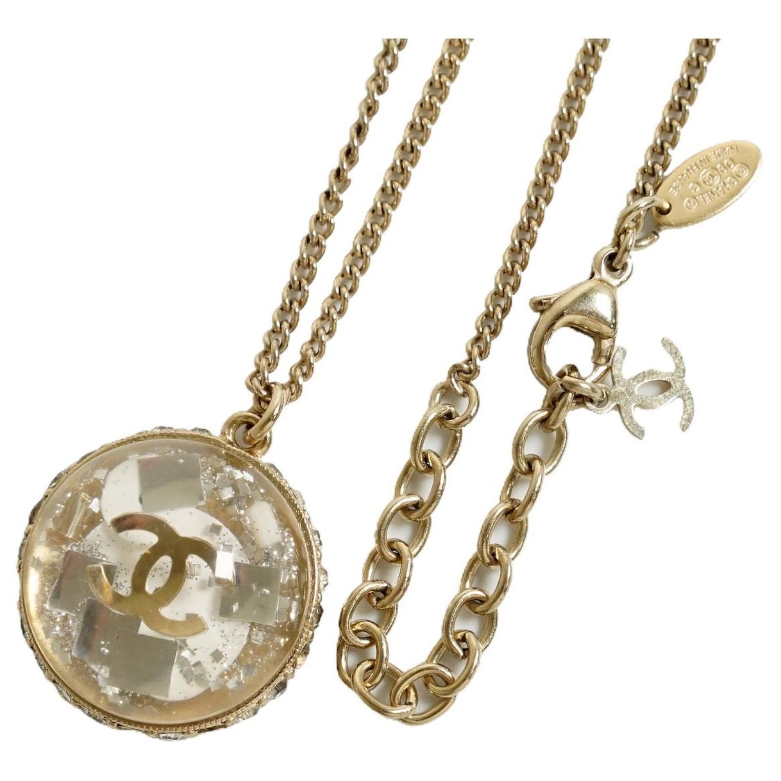 [Used] CHANEL 09C Coco Mark Rhinestone Necklace Pendant Plastic Gold Metal  Fittings Clear Accessories