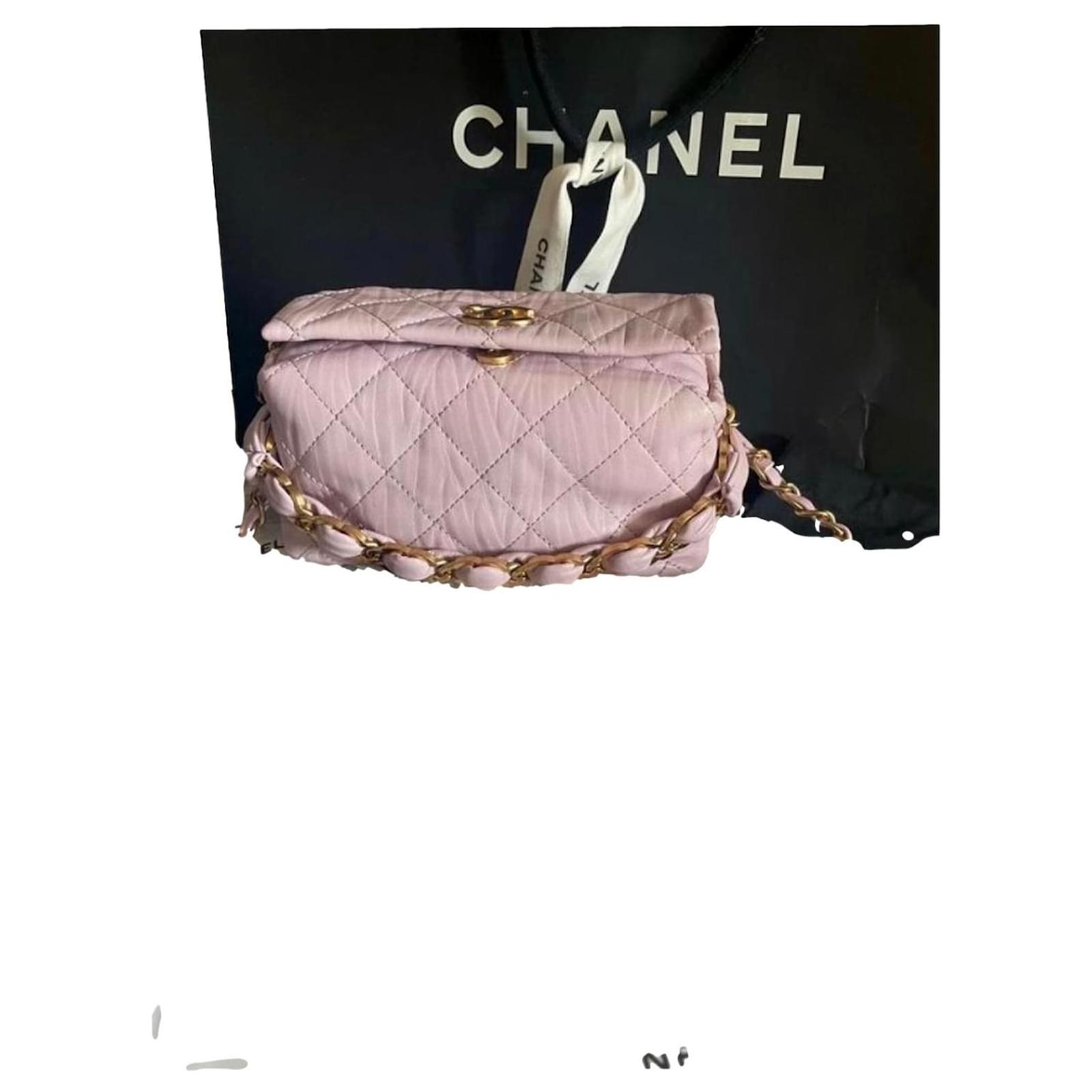A PINK CHEVRON LAMBSKIN LEATHER NEW MINI FLAP BAG WITH GOLD