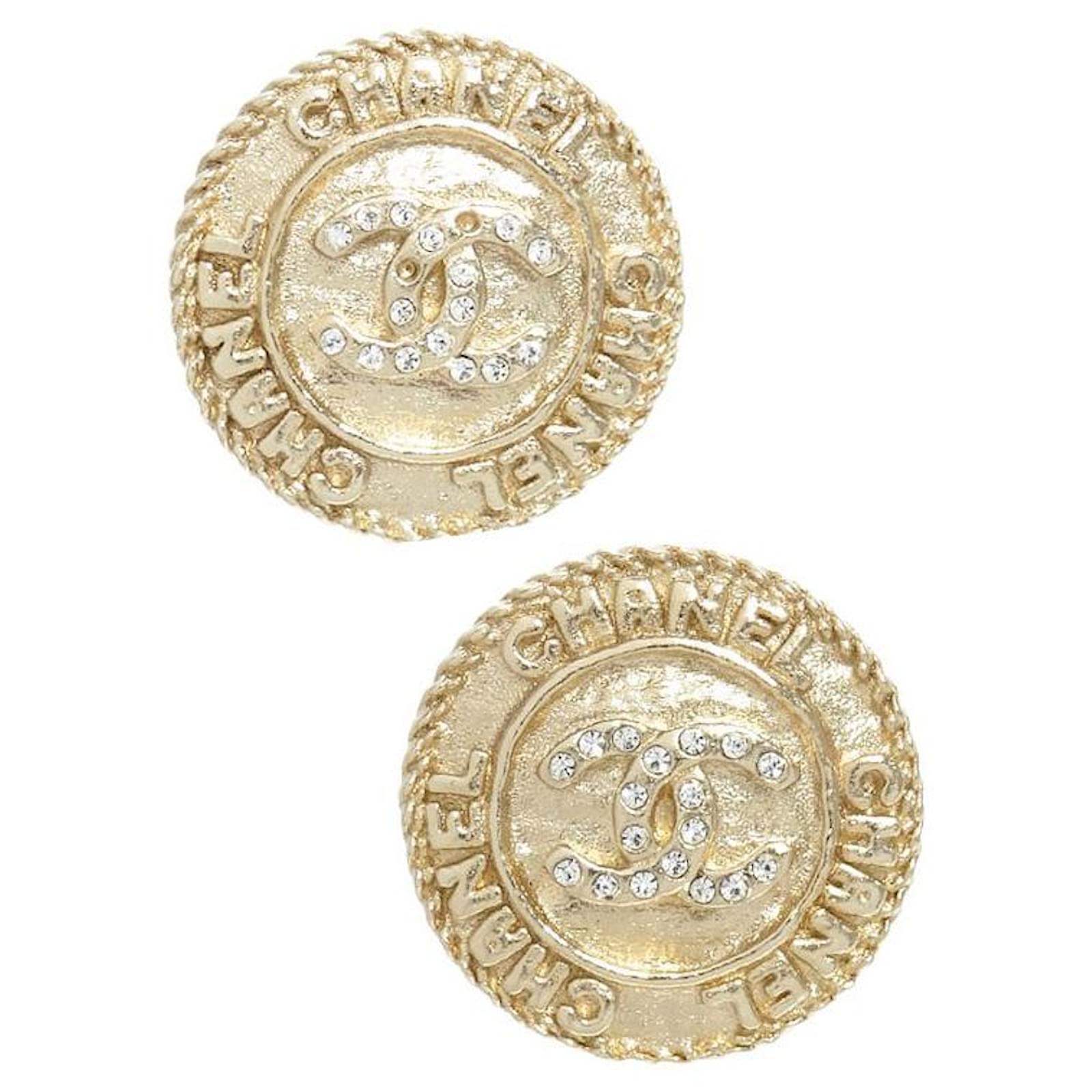 [Used] Chanel 2021 Coco Button Earrings Rhinestone