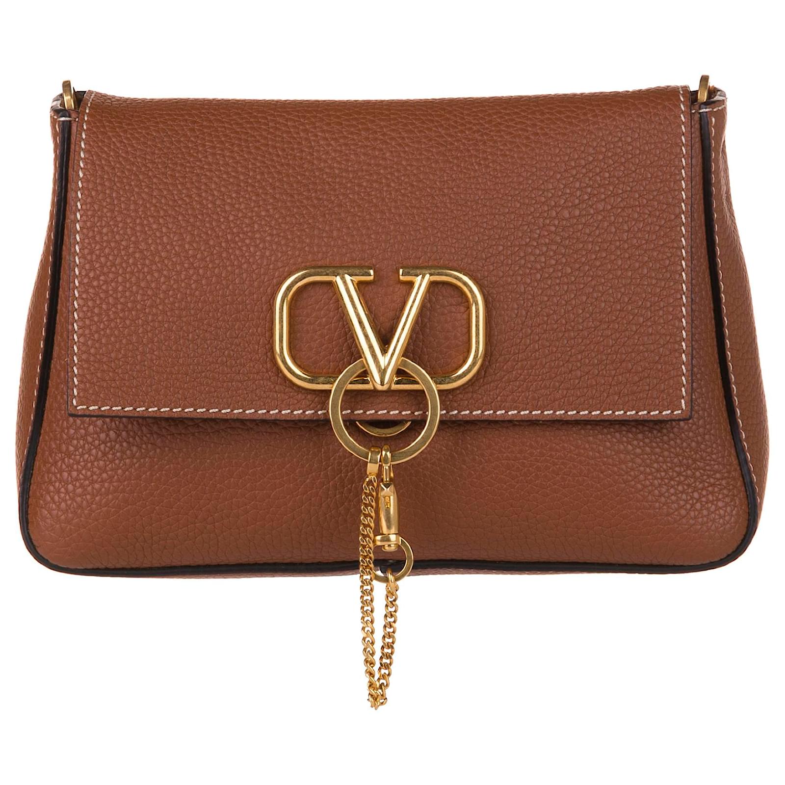 Valentino Brown VRing Leather Shoulder Bag Red Pony-style calfskin  ref.213629 - Joli Closet